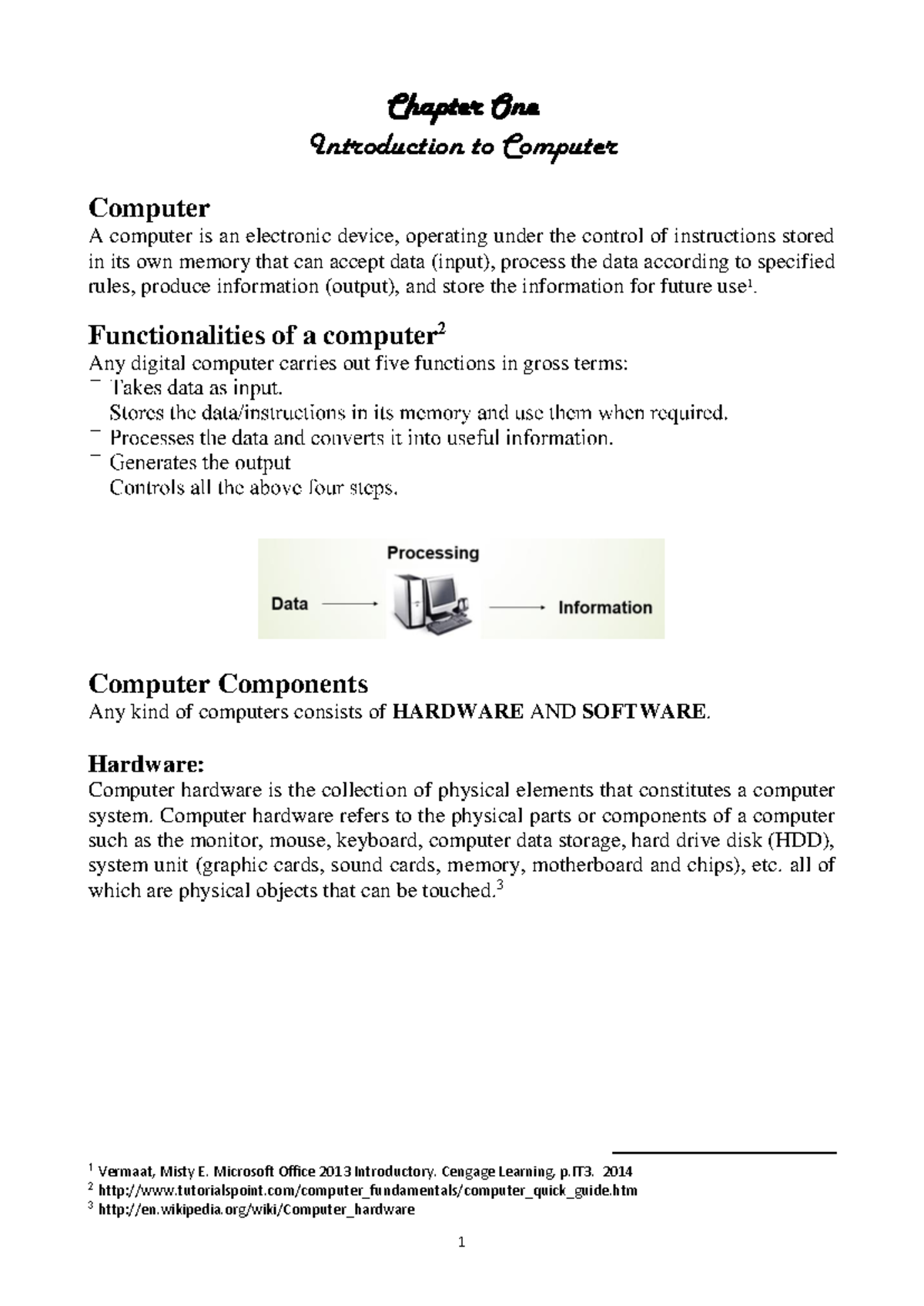 Introduction to computers - Chapter One Introduction to Computer ...