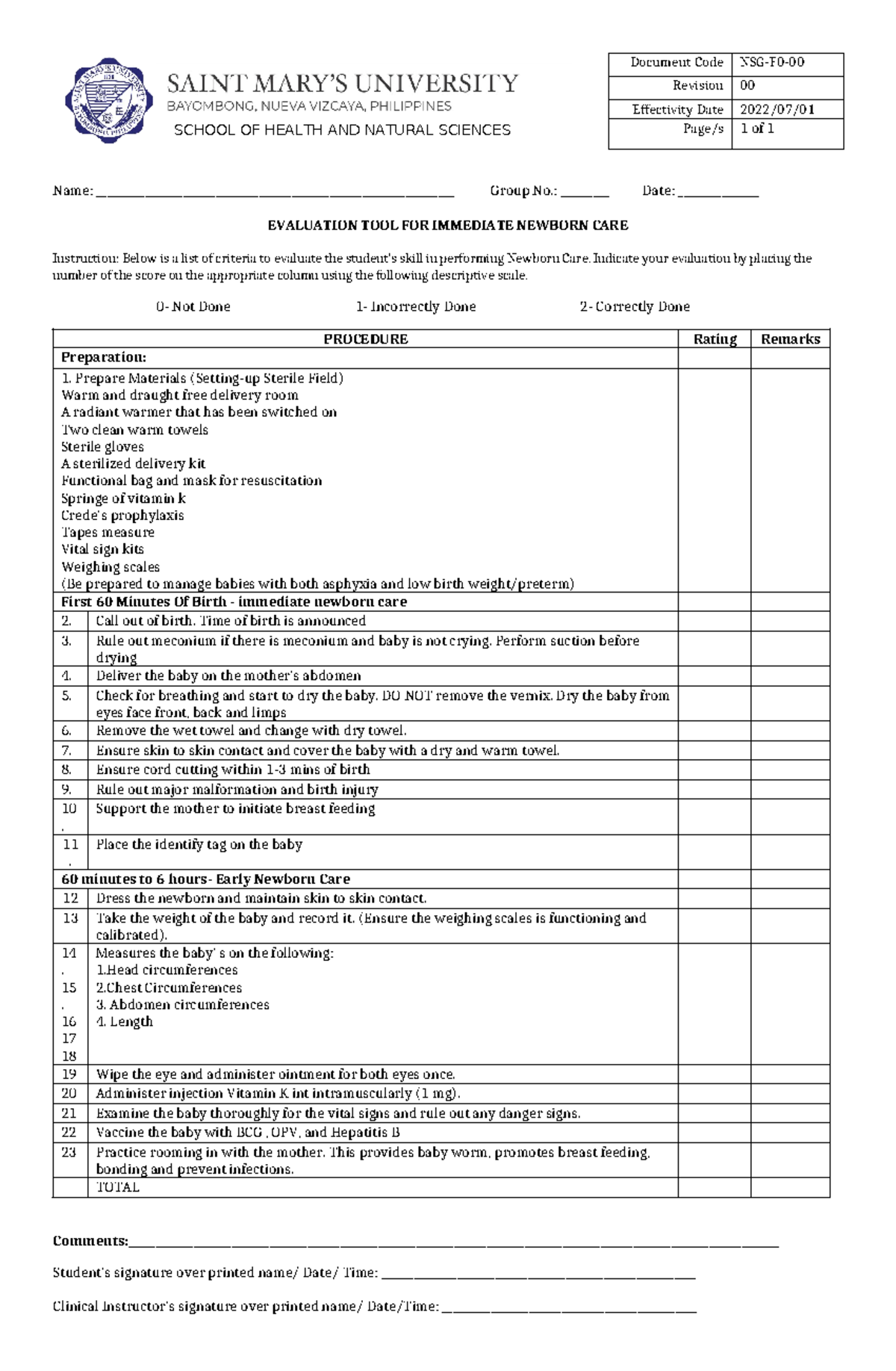 ISO-Newborn - Newborn - SCHOOL OF HEALTH AND NATURAL SCIENCES Document ...