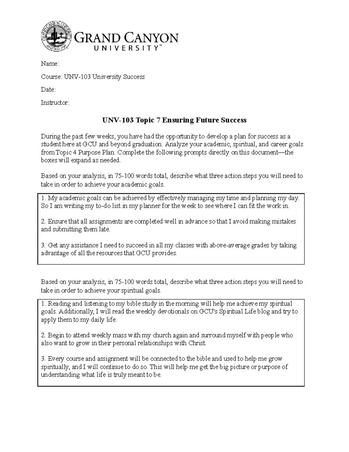 Unv 103 T7 Reflection Online Name Course Unv 103 University Success