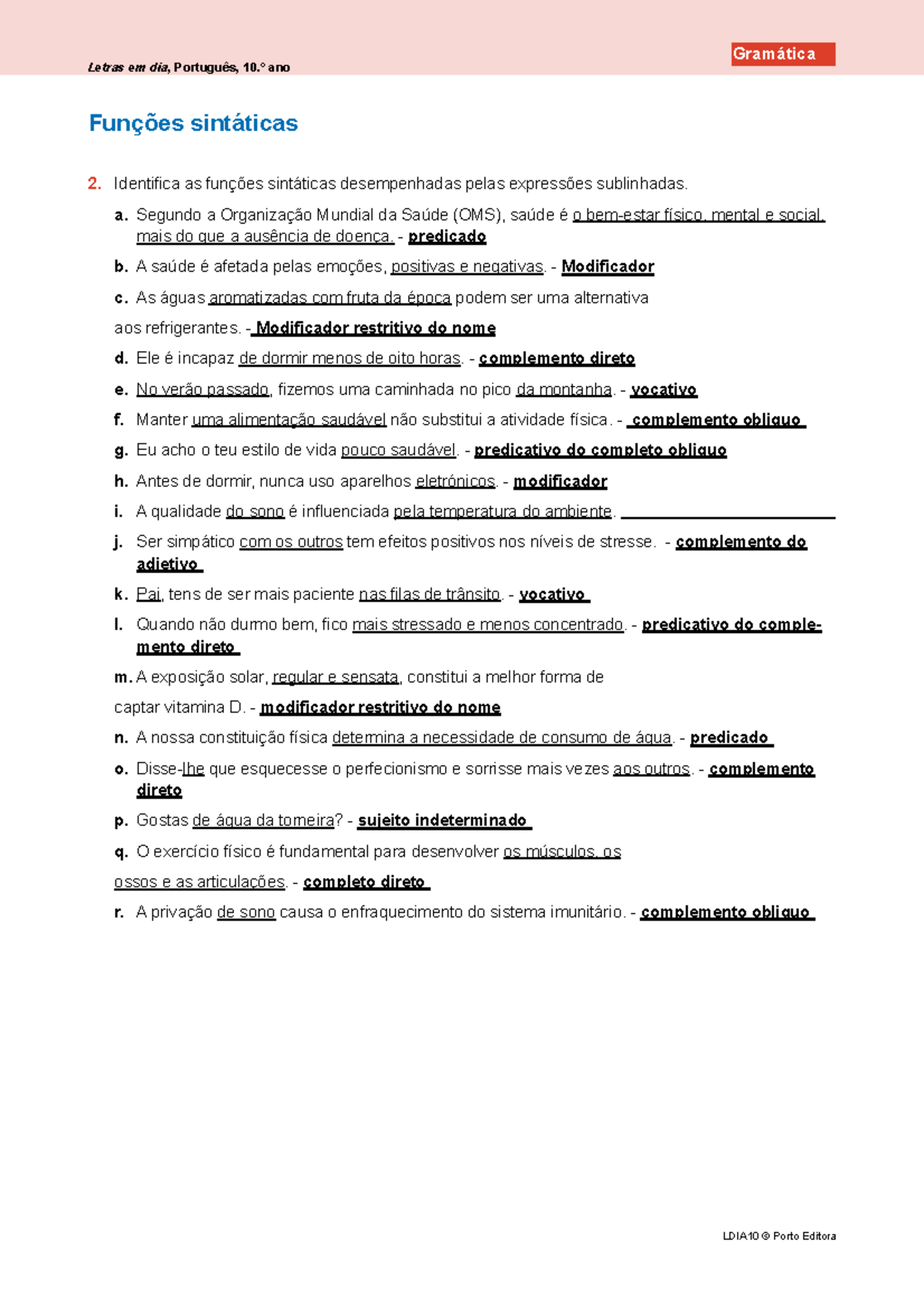 Fichas De Portugues Funcoes Sintaticas