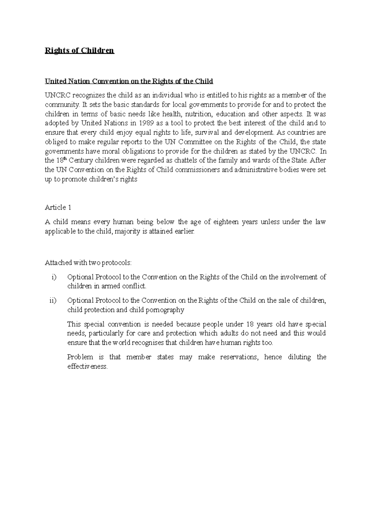 Child's Right - Rights of Children United Nation Convention on the ...