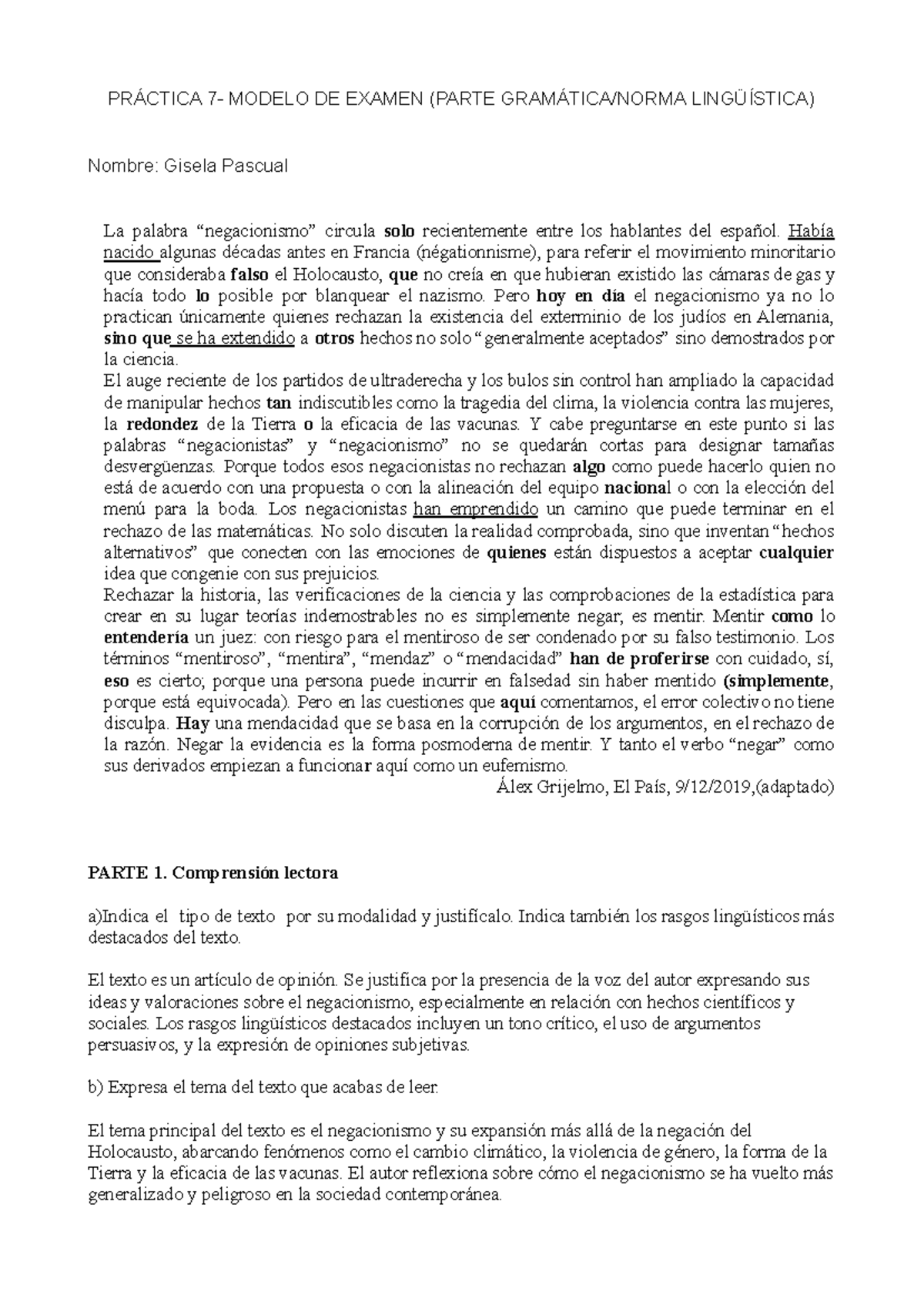 Práctica 7. Modelo examen gramática - PRÁCTICA 7- MODELO DE EXAMEN ...