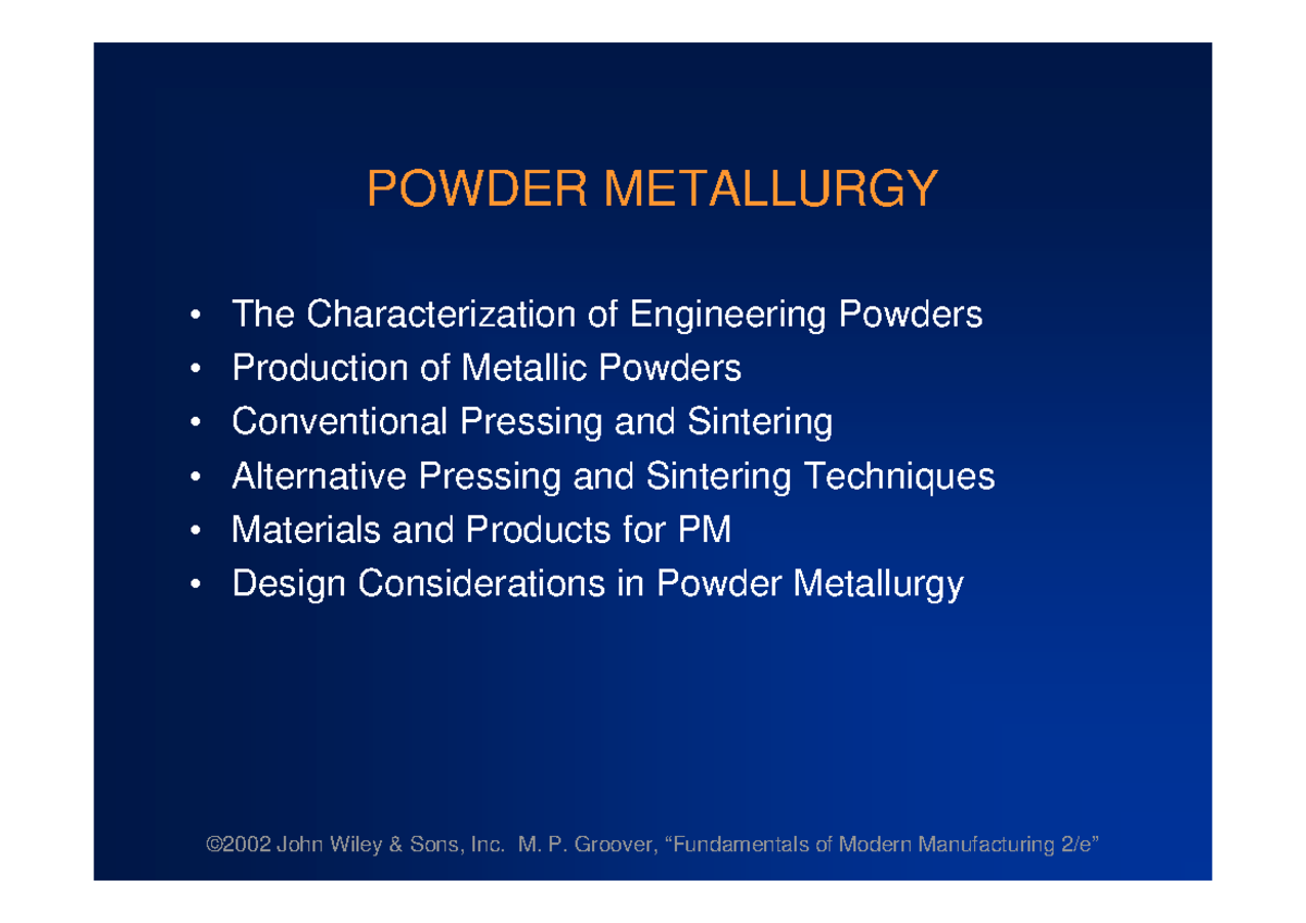 Powder Metallurgy - POWDER METALLURGY The Characterization Of ...