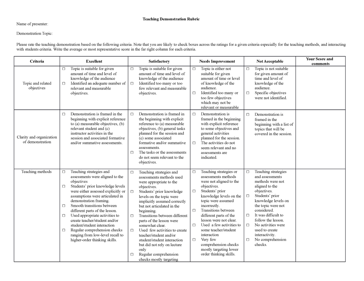 Teaching-Demonstration-Rubric - Teaching Demonstration Rubric Name of ...