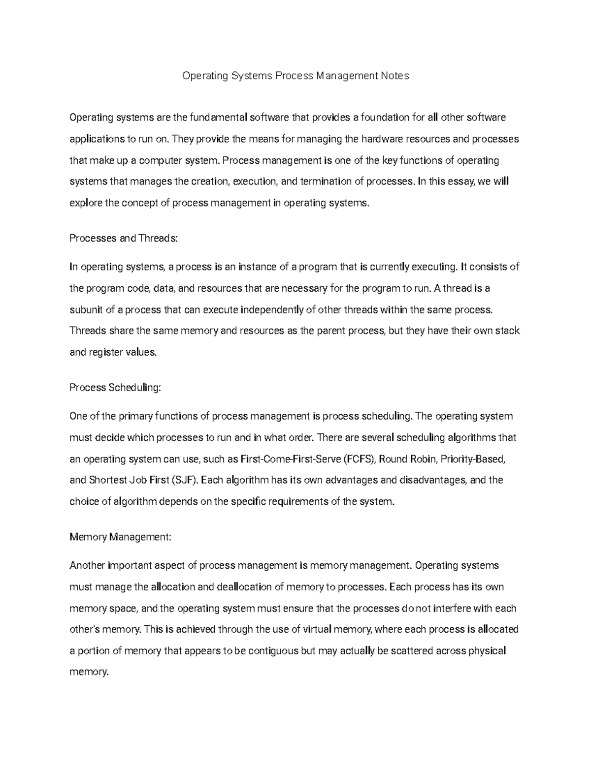 Process Management Notes - Operating Systems Process Management Notes ...