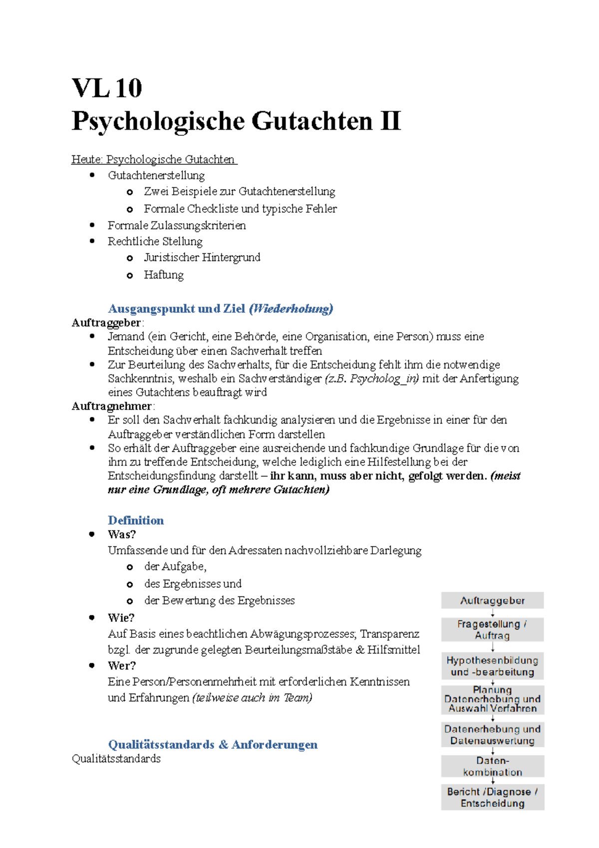 VL 10 - Mitschriften zu Vorlesung 10 - VL 10 Psychologische Gutachten ...