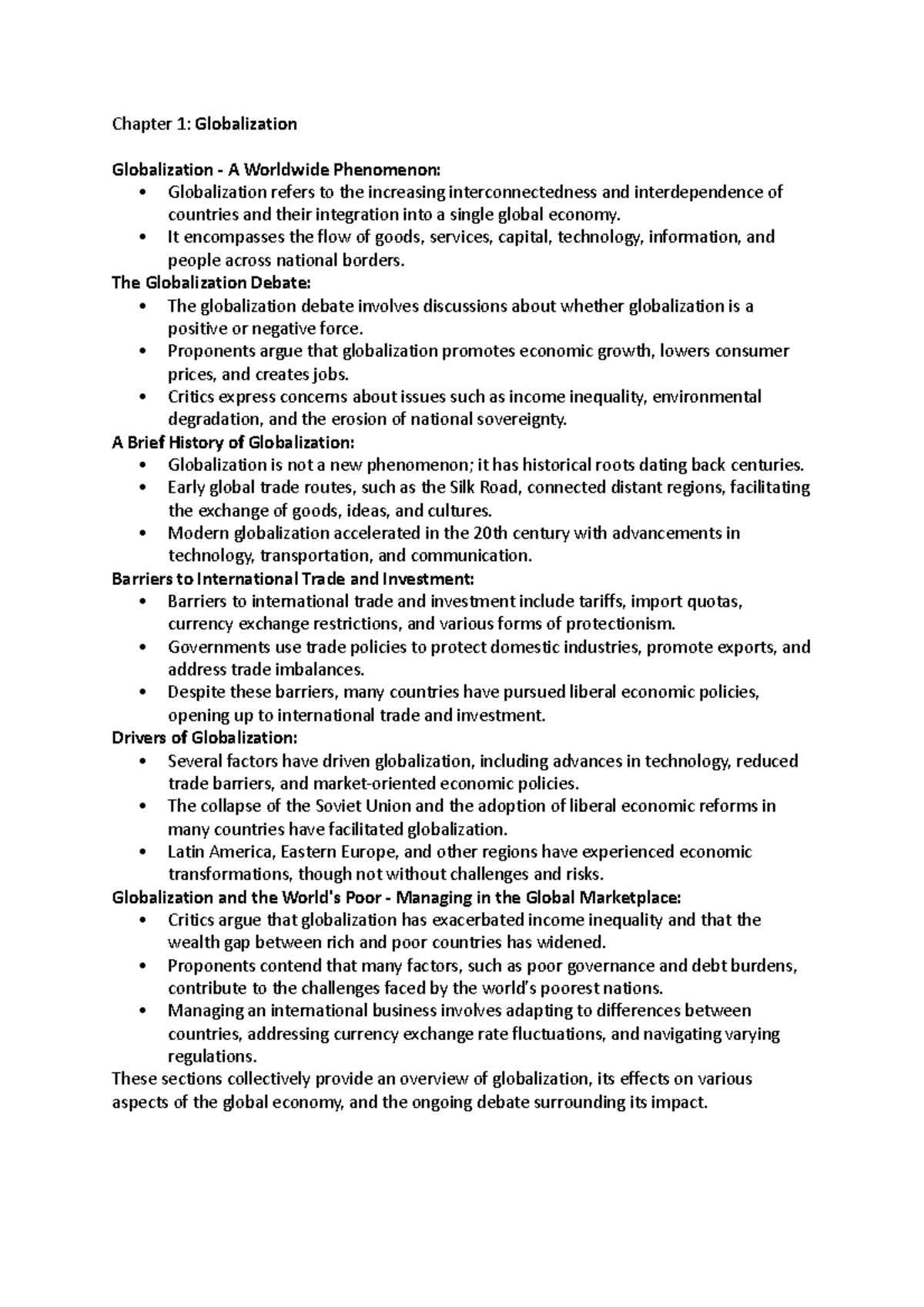 International business midterm notes - Chapter 1: Globalization ...