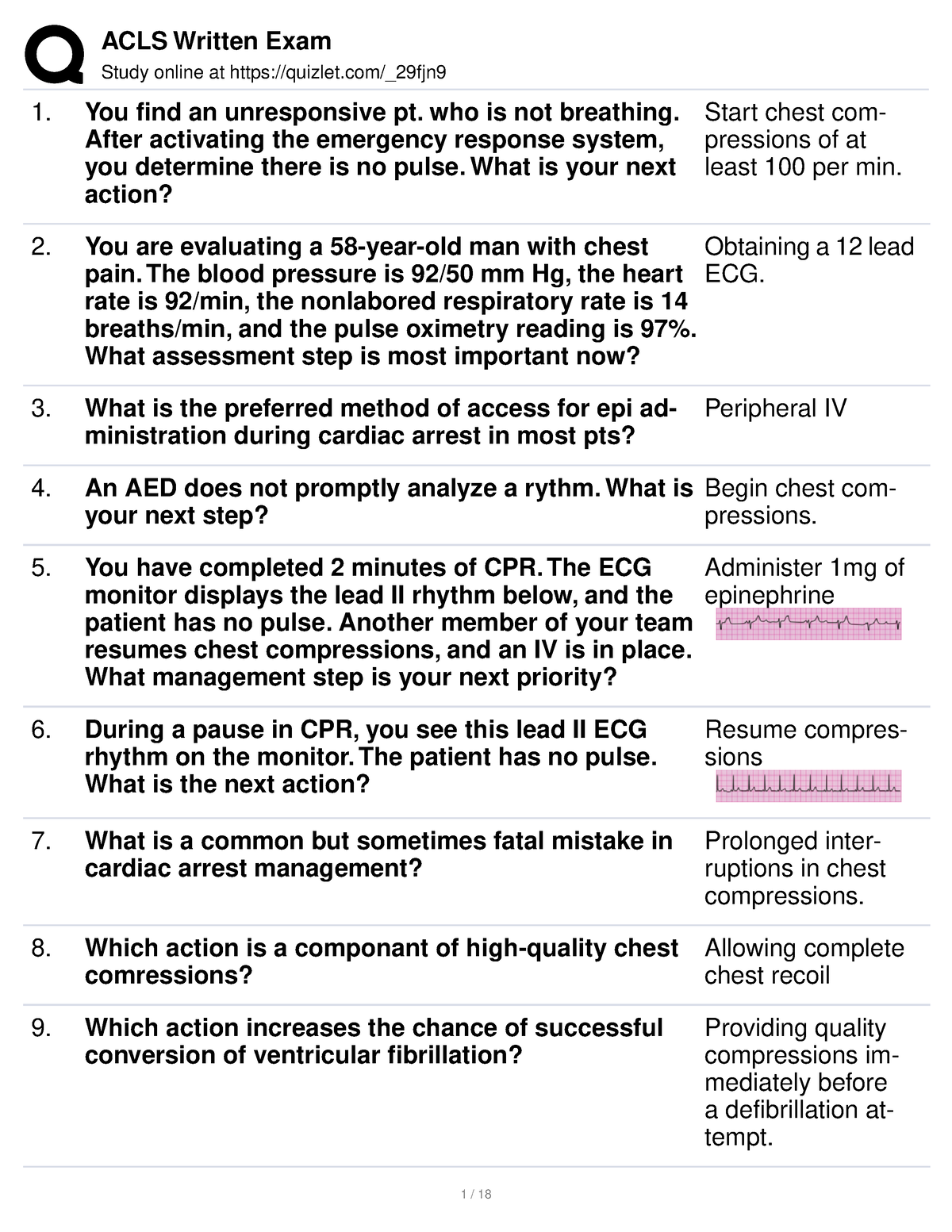 ACLS Sample Exam 1 - Advanced Cardiac Life Support - Study online at ...