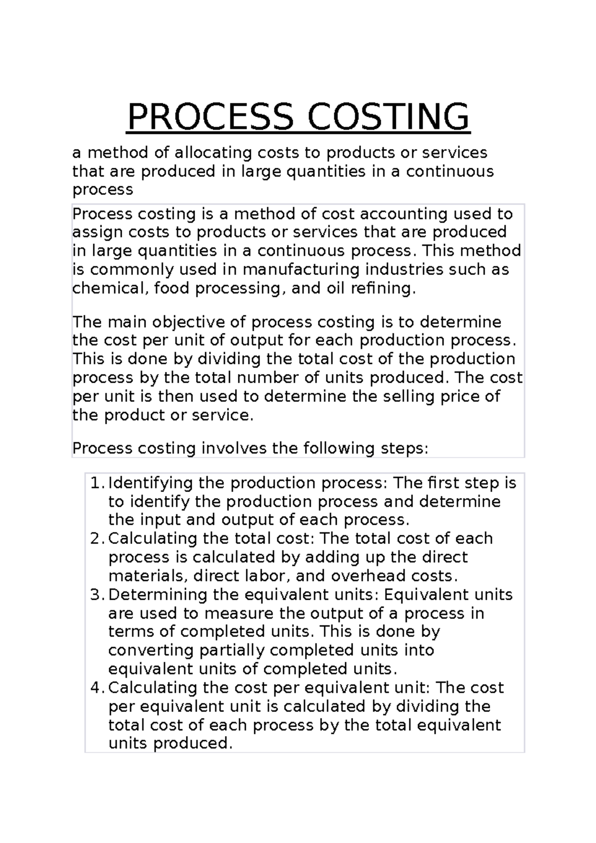 literature review on process costing