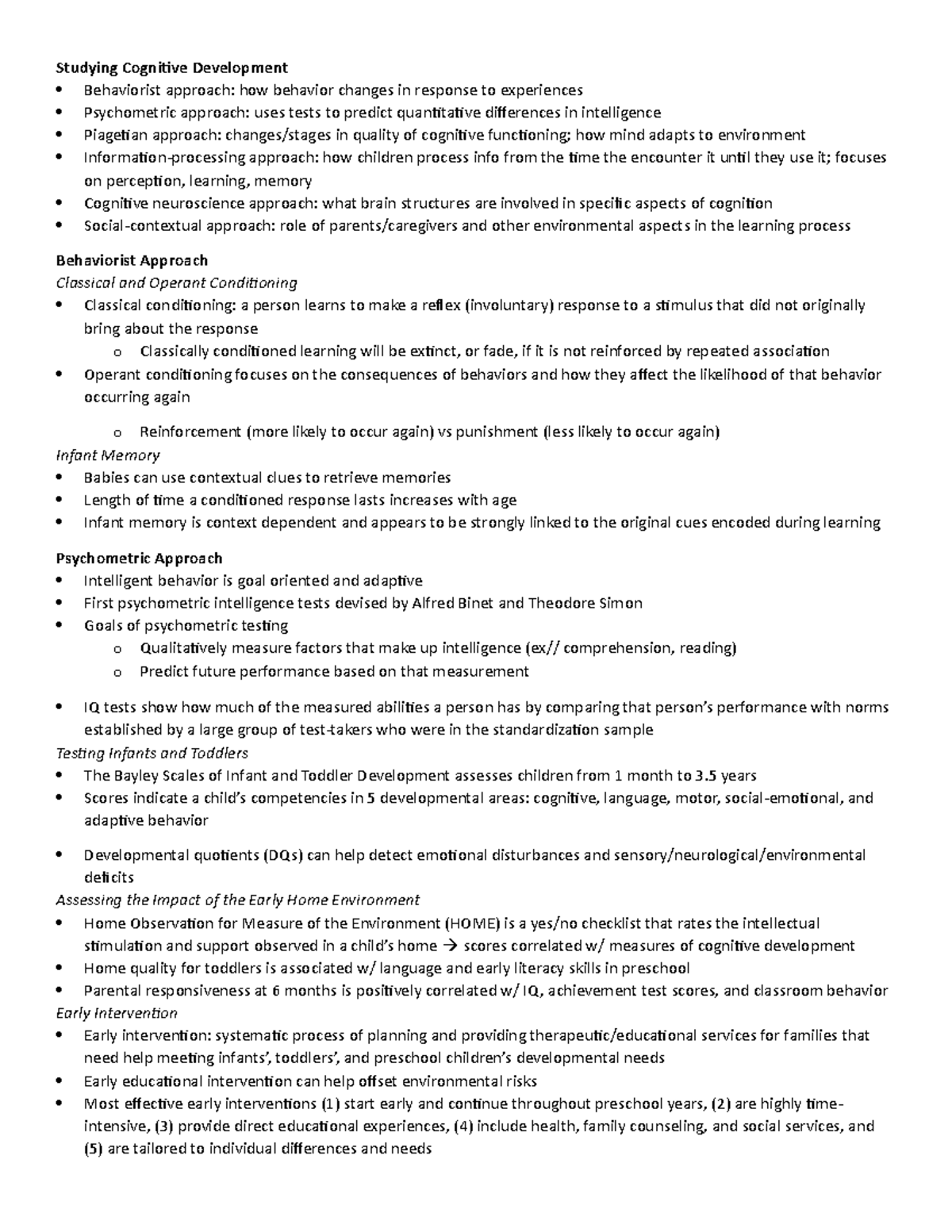 Chapter 5 Textbook Notes - Studying Cognitive Development Behaviorist ...