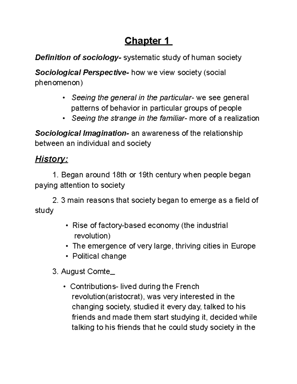 Chapter 1 - Lecture notes 1 - Chapter 1 Definition of sociology ...