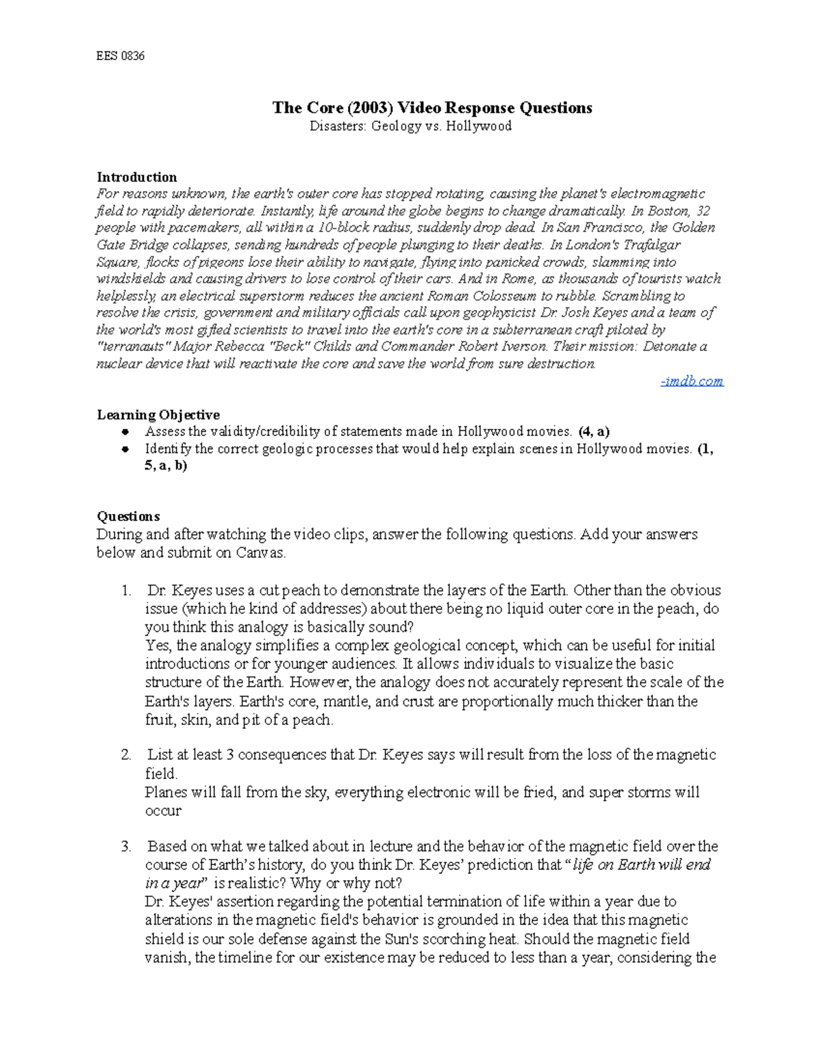 MQ The Core - 20/20 scorse - EES 0836 The Core (2003) Video Response ...