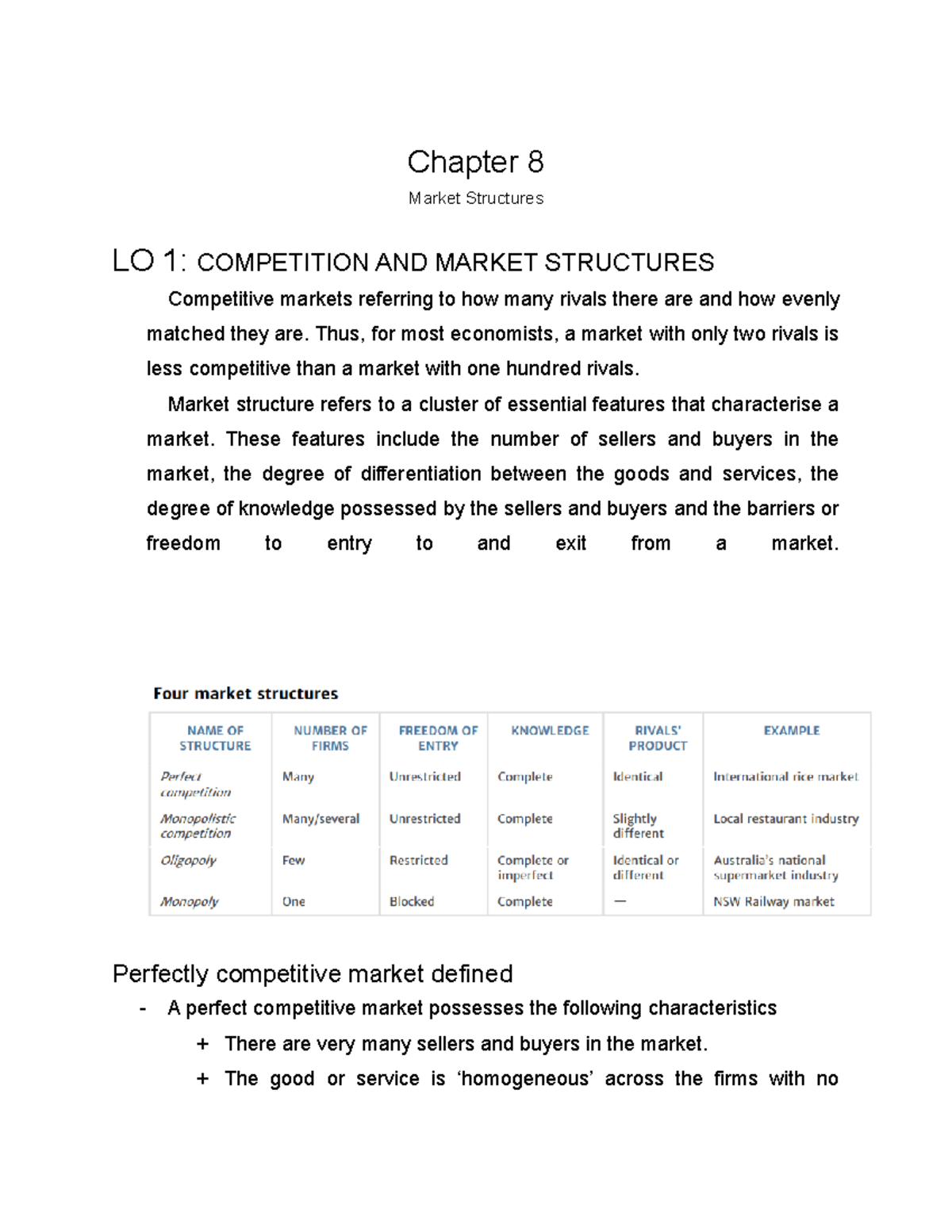 Market Structure and Perfect Competition - Chapter 8 Market Structures ...