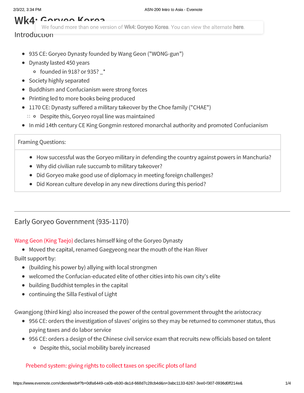 ASN-200 -Week 4 Goryeo Korea PDF notes - Wk4: Goryeo Korea Introduction ...