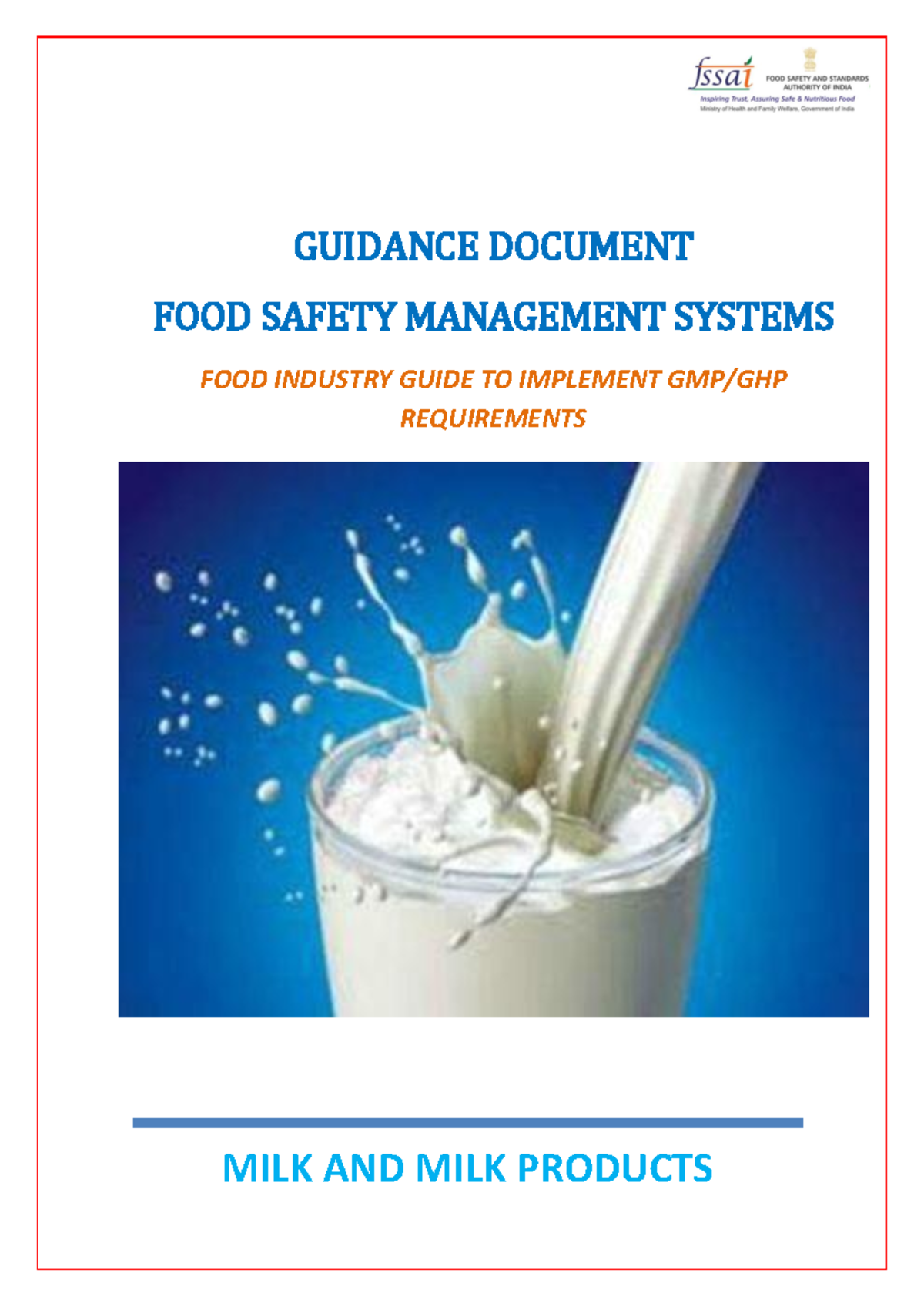 Guidance Document Milk 14 03 2019 - GUIDANCE DOCUMENT FOOD SAFETY ...