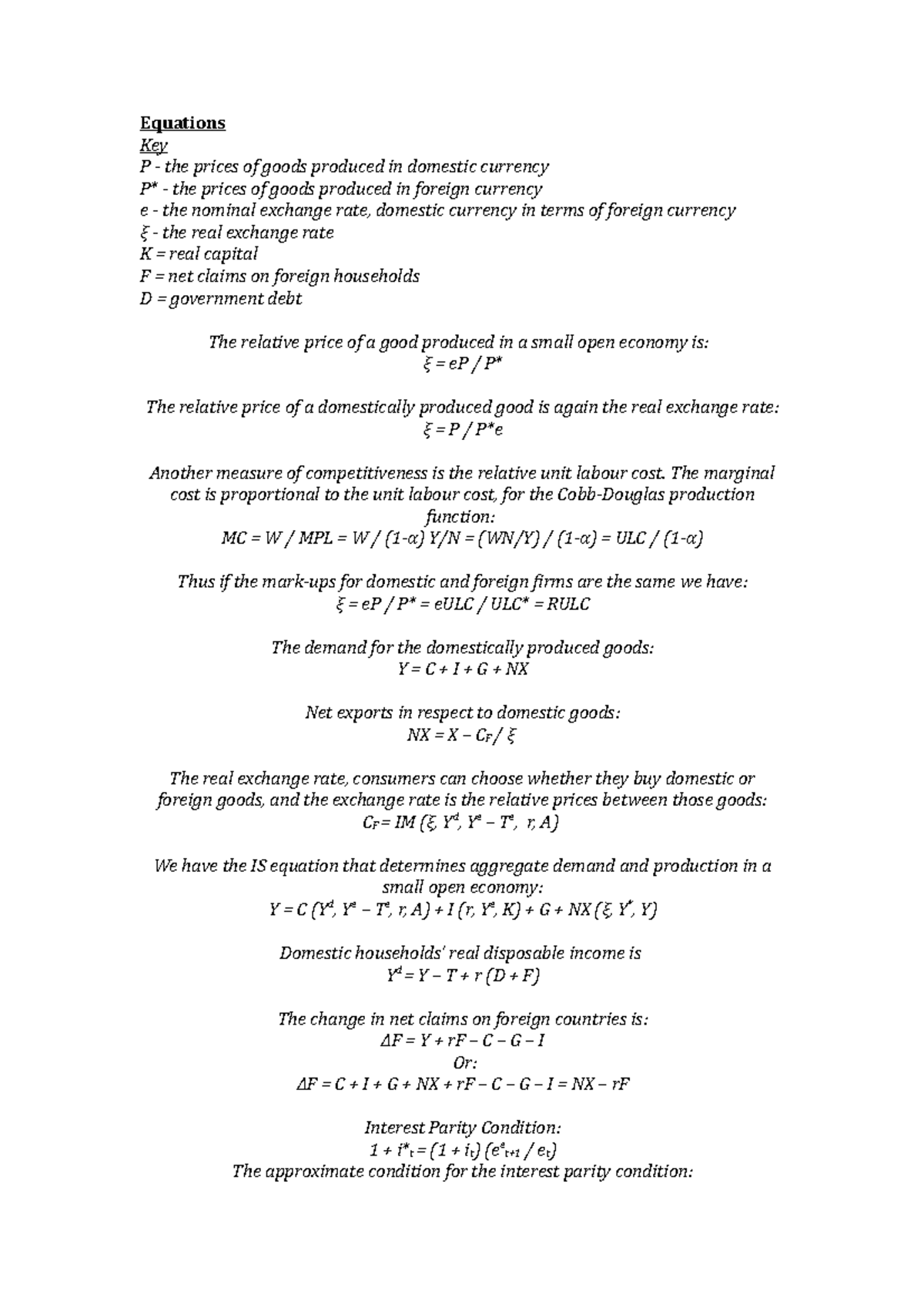 Practical Equations Equations Key P The Prices Of Goods Produced In Domestic Currency The Prices Studocu