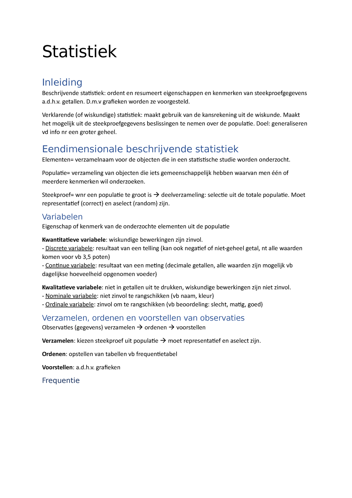 Statistiek - Begrippen - Statistiek Inleiding Beschrijvende Statistiek ...