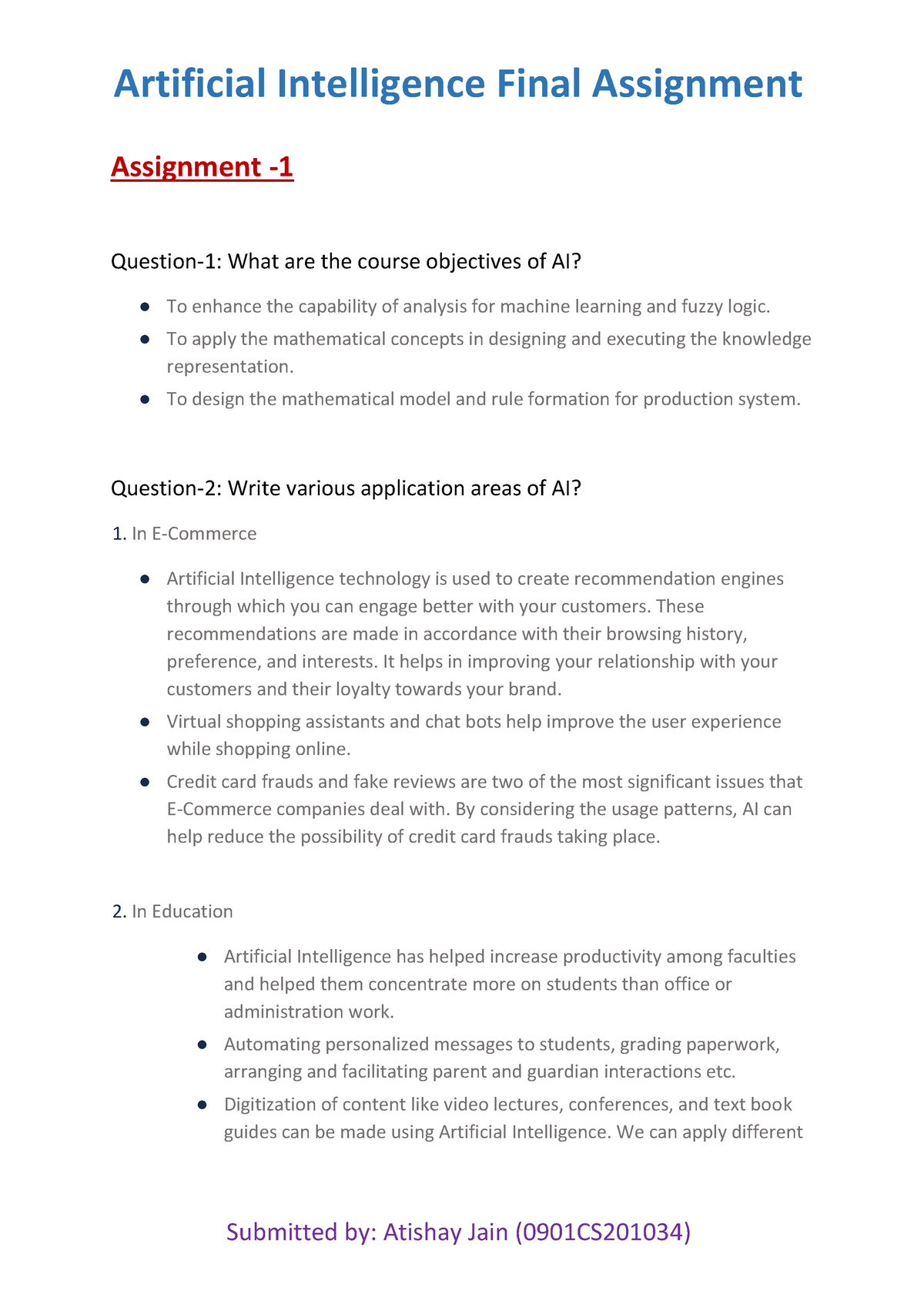 assignment questions on artificial intelligence