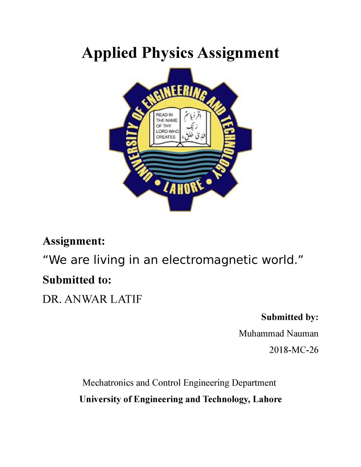 assignment of physics