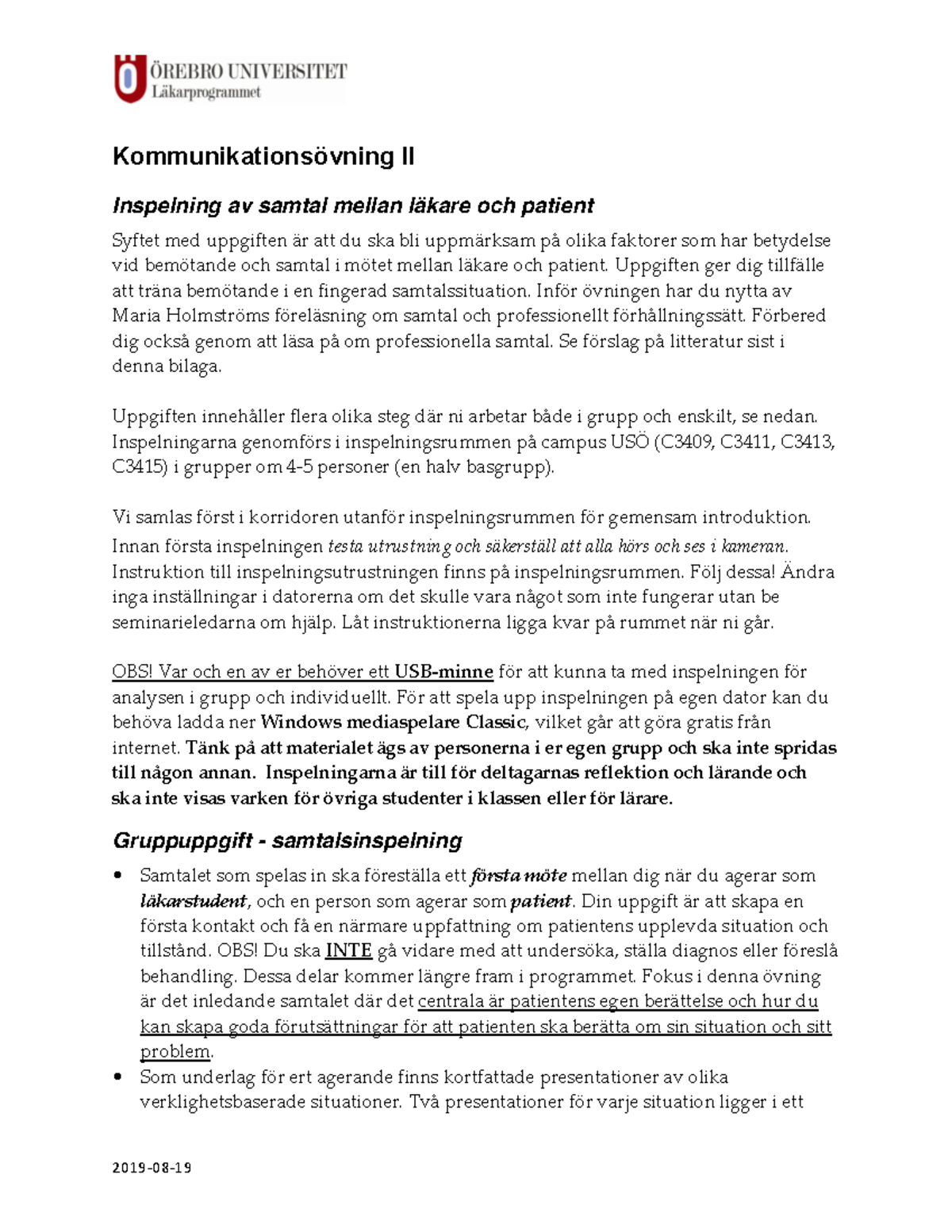 Instruktion Samtal Och Kommunikation I Vt 21 - Kommunikationsövning II ...