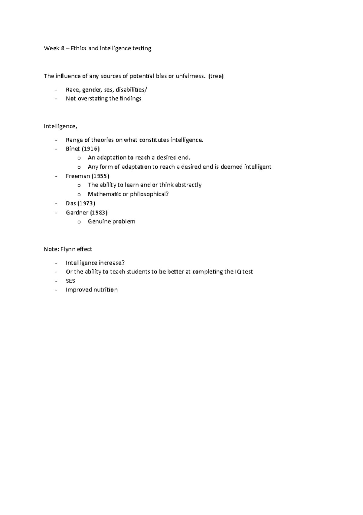 Week 8 - Lecture notes 8 - Week 8 – Ethics and intelligence testing The ...