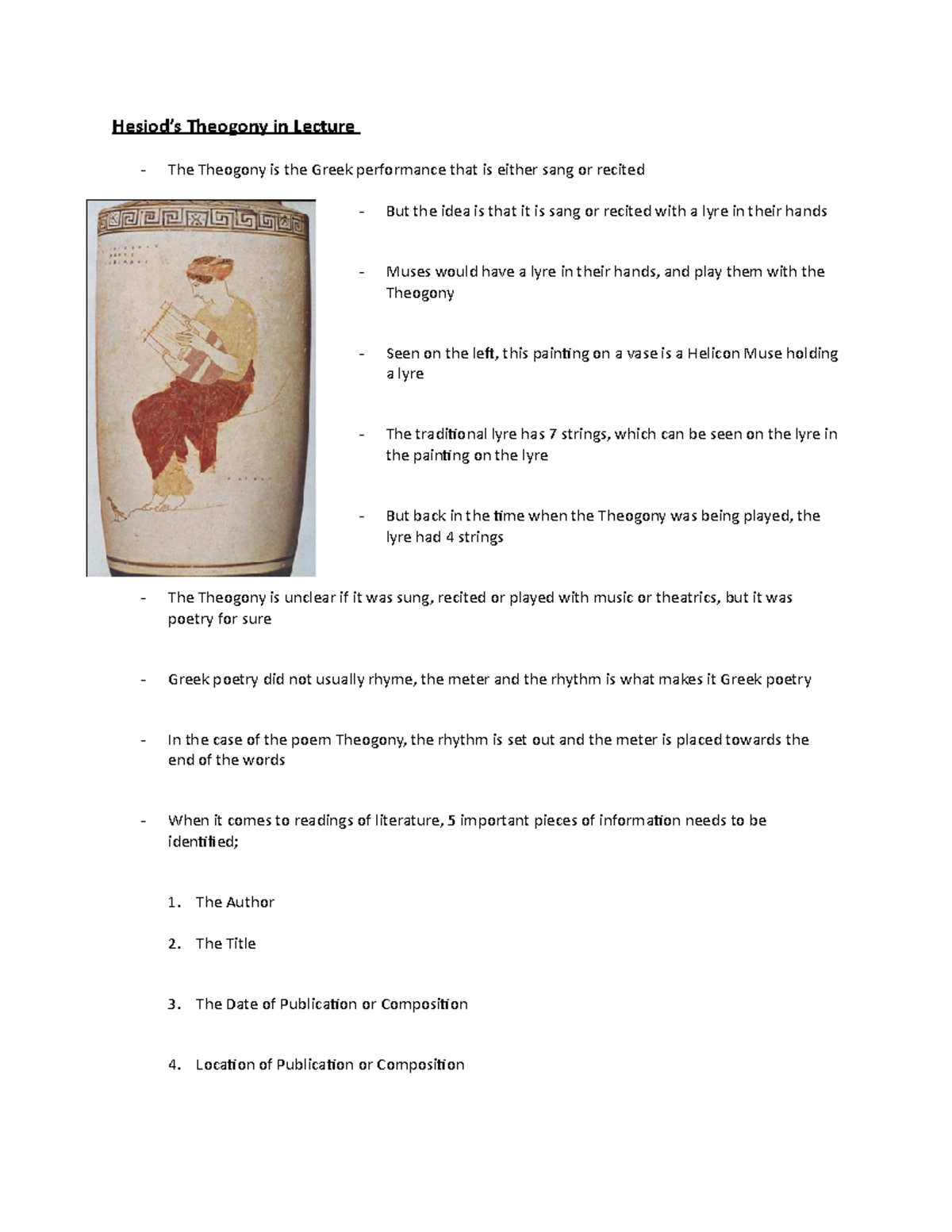 Hesiod’s Theogony in Lecture - Classical Studies 2200 - UWO - Studocu
