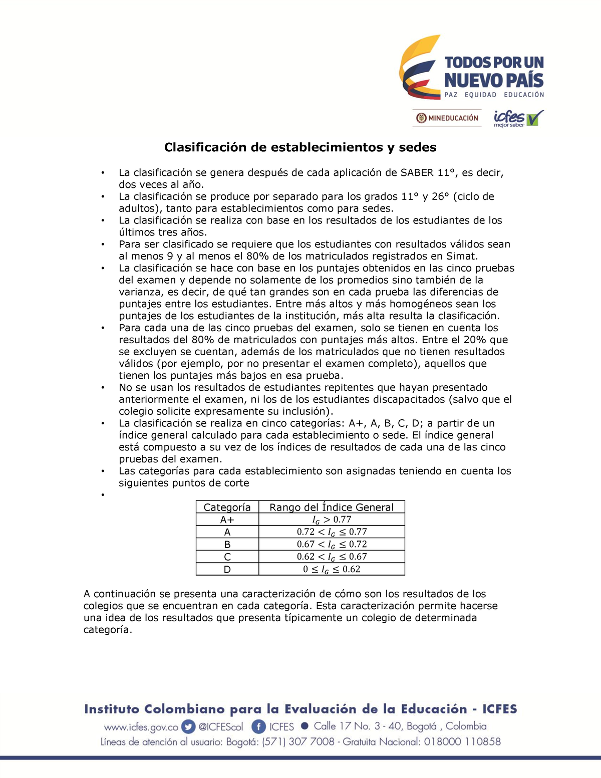 Clasificacion De Establecimientos Y Sedes Saber 11 - Clasificación De ...