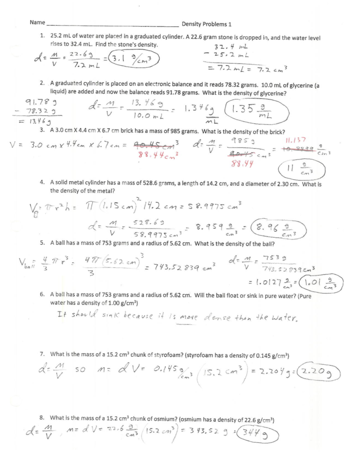 Density MATH Problems - MSCI 301 - Studocu