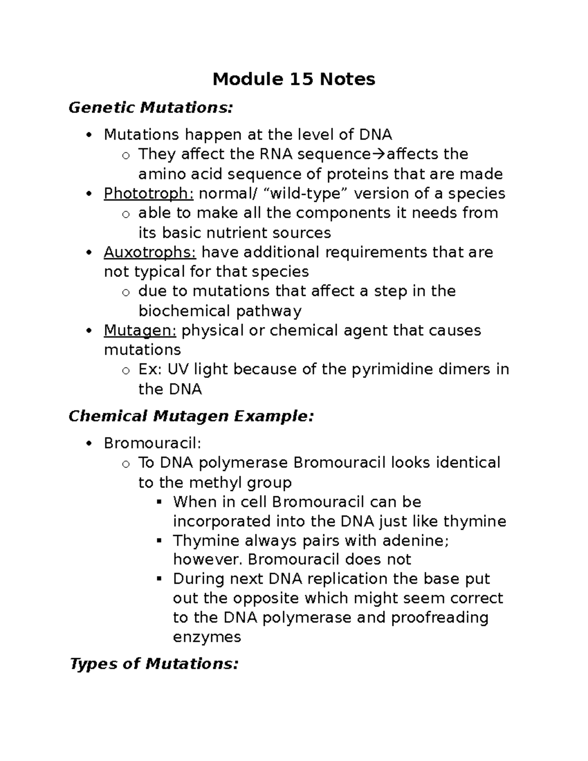 Module 15 Notes Mutations Module 15 Notes Mutations