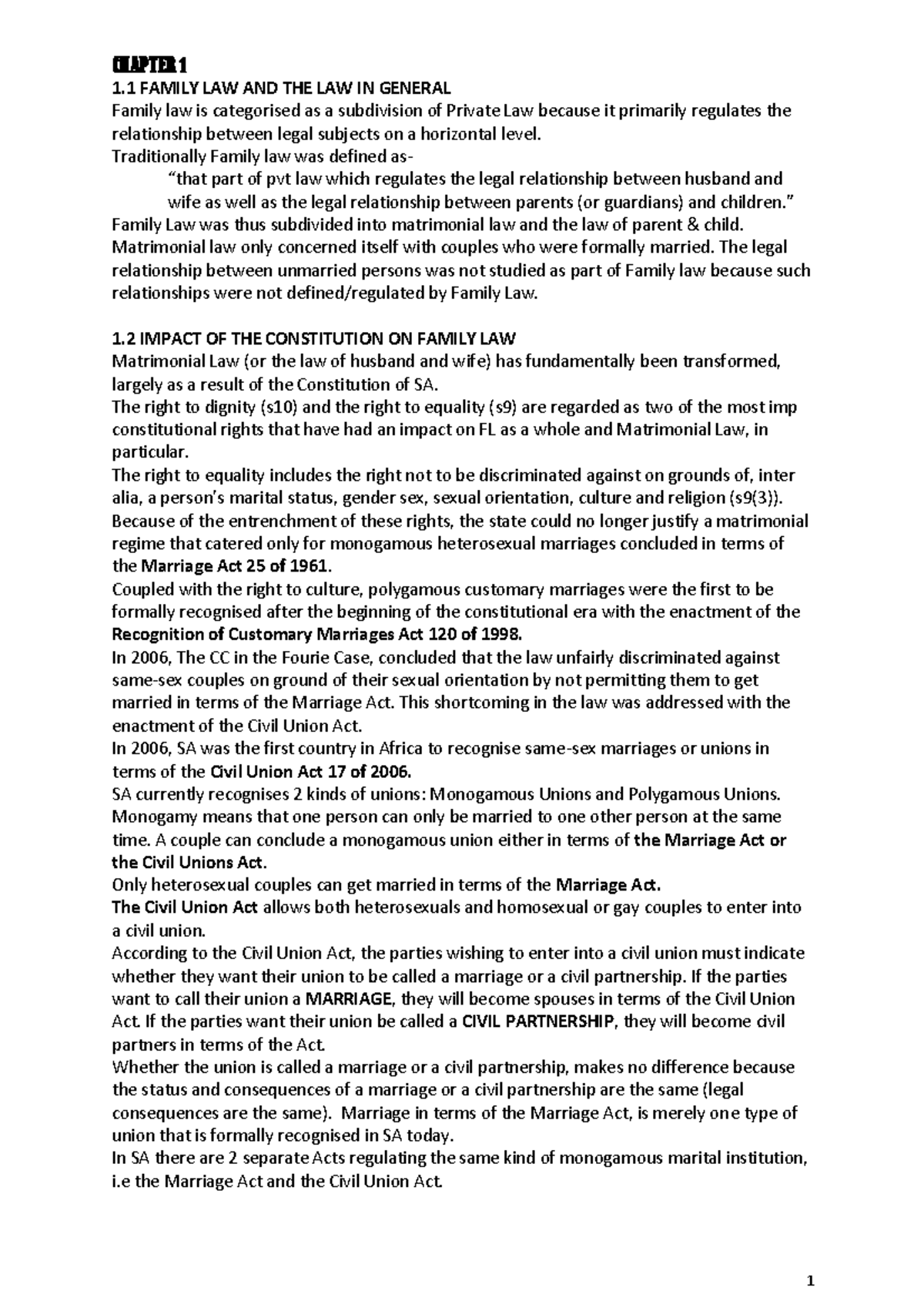 Family Law 121 notes from chapter 18 CHAPTER 1 1 FAMILY LAW AND THE