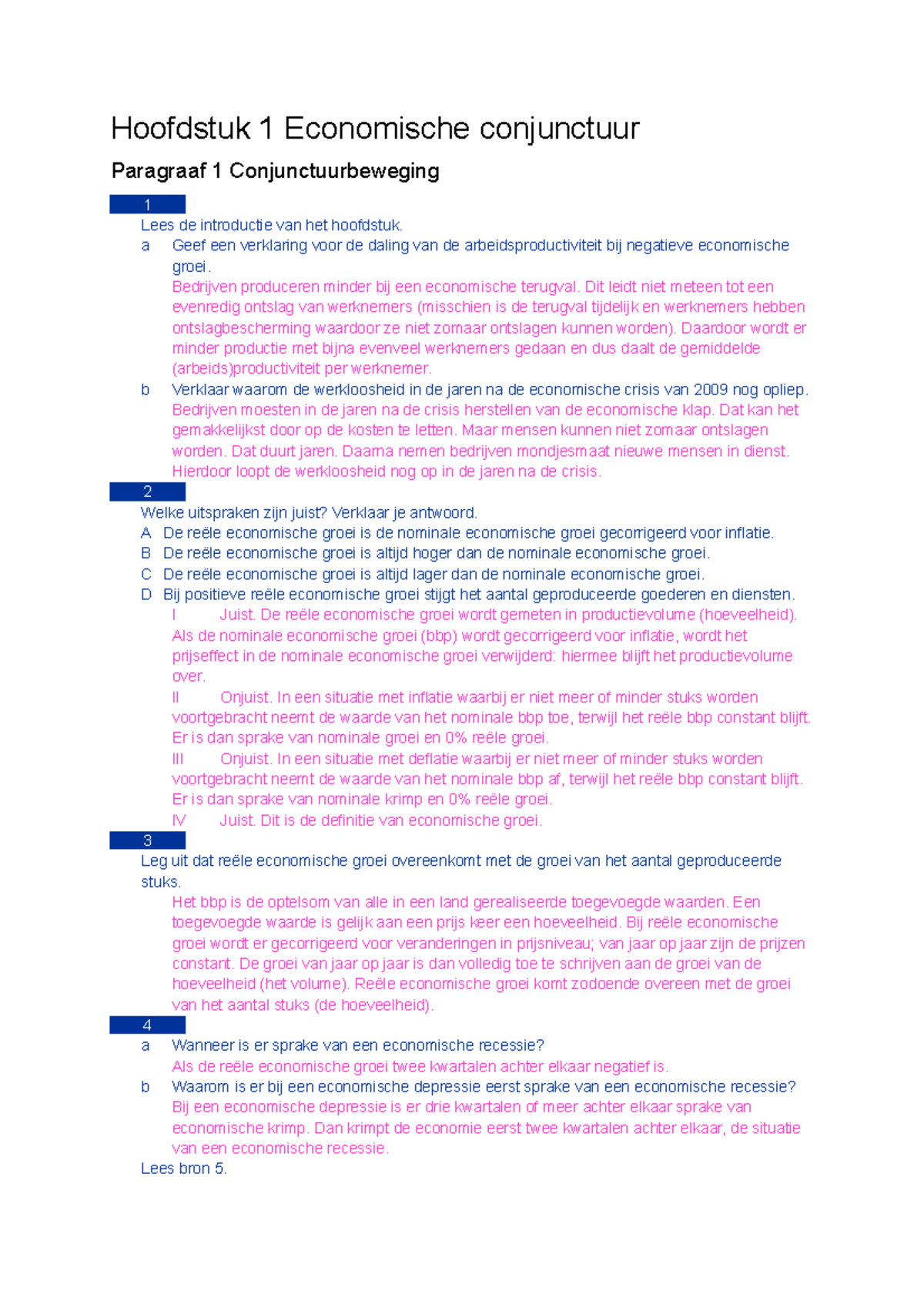 Hoofdstuk 1 Economische Conjunctuur Antwoorden - Hoofdstuk 1 ...