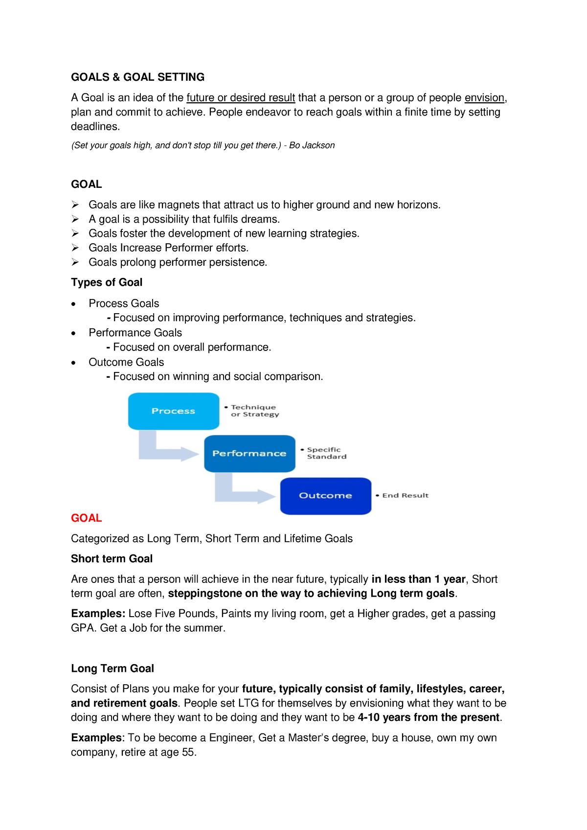 FITT 2 midterm exam - FITT 2/PE - GOALS & GOAL SETTING A Goal is an ...