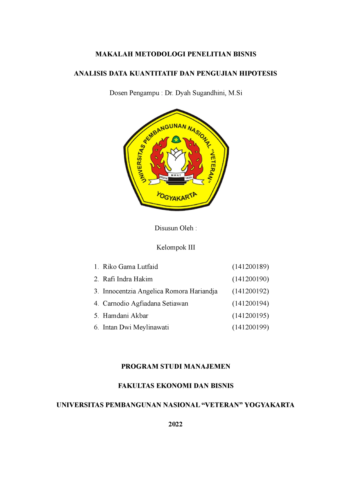 Makalah Analisis Data Kuantitatif Dan Pengujian Hipotesis Makalah Metodologi Penelitian Bisnis 9975