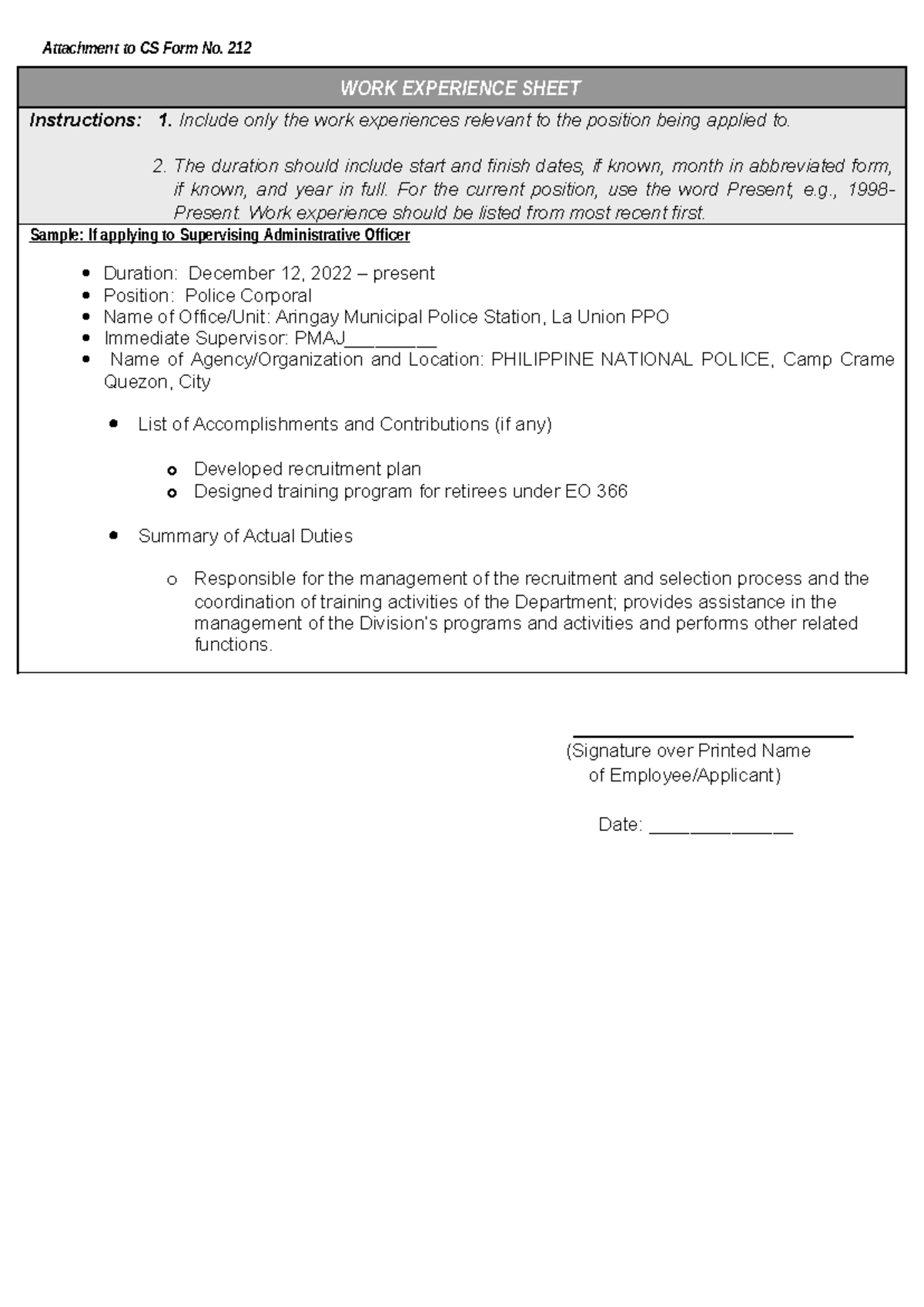 CS-Form-No - CS FORM SAMPLE - (Signature over Printed Name of Employee ...
