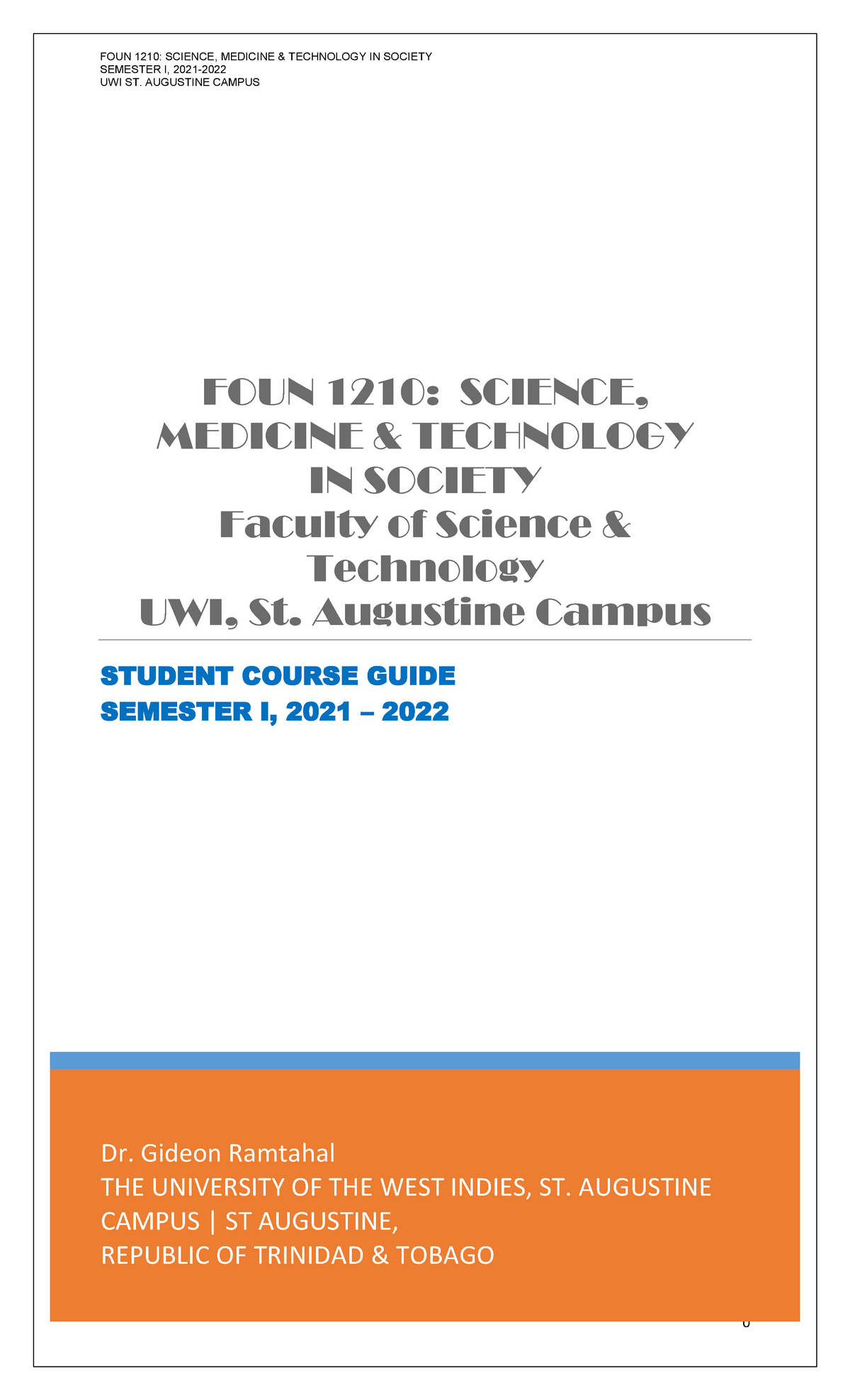 Foun 1210 Student Course Guide Sem 1 2021 -2022 Draft - Introduction - Studocu