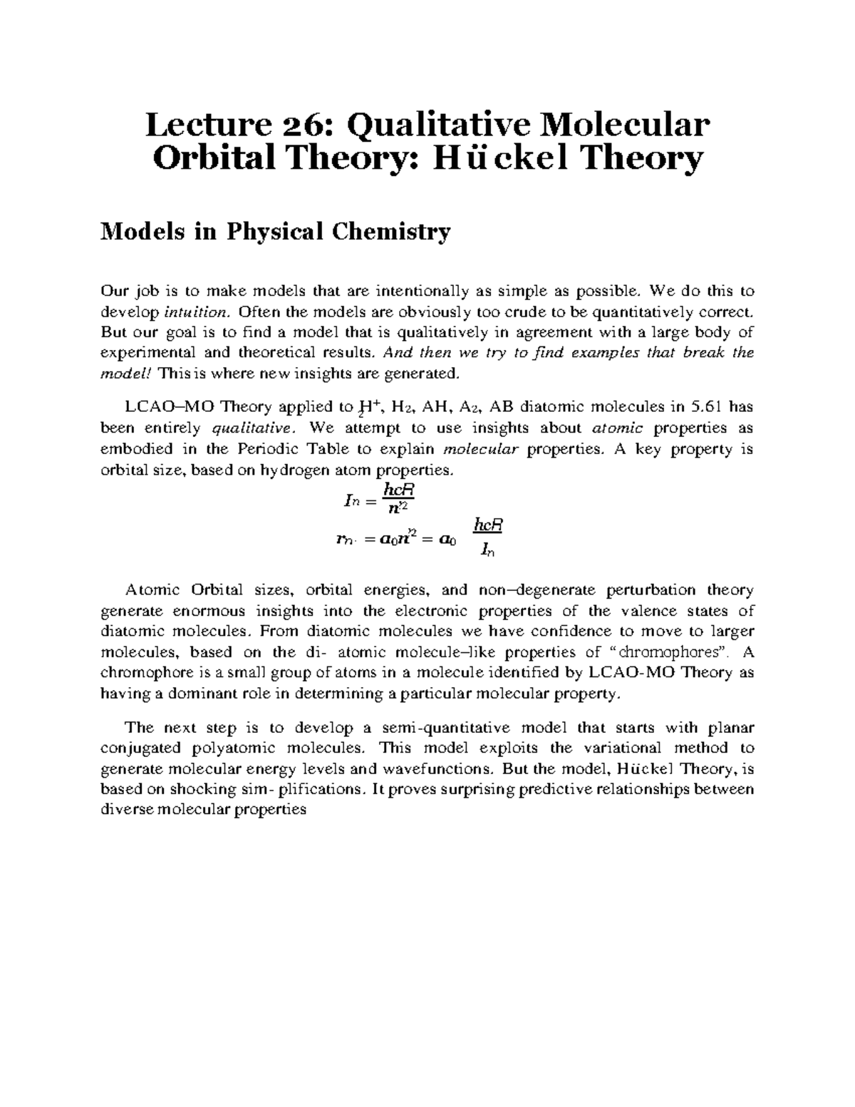 Qualitative Molecular Orbital Theory Huckel Theory - 2 ? 2 Lecture 26 ...