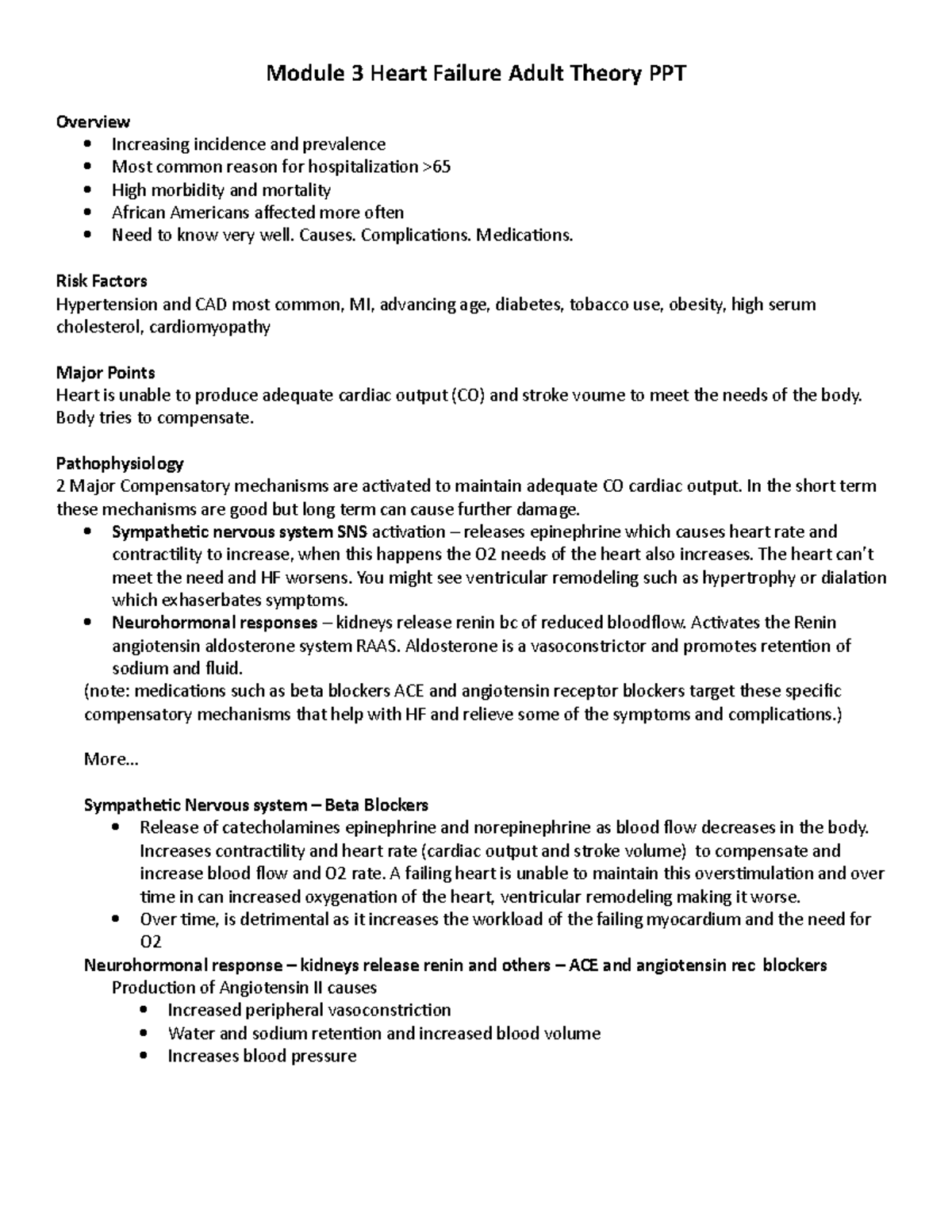 Module 3 Heart Failure Adult Theory Notes - Causes. Complications ...