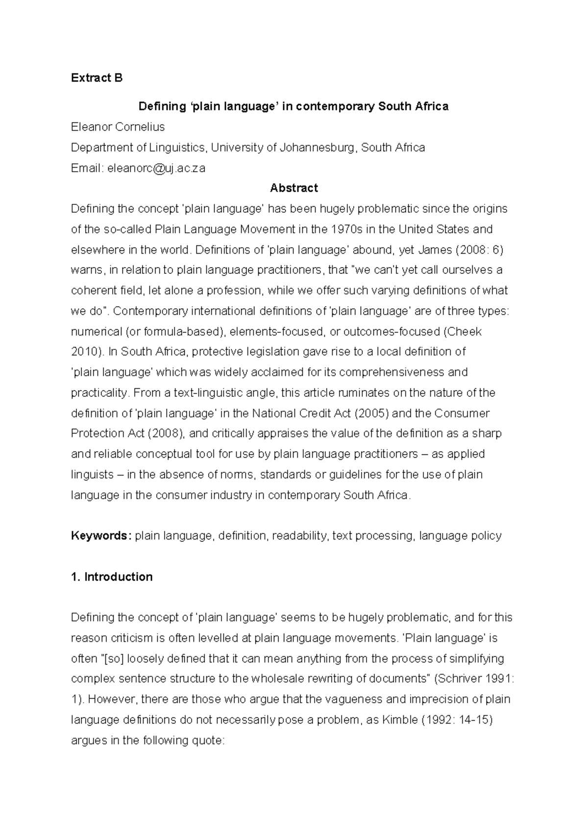 Extract B - YEAH - Extract B Defining ‘plain language’ in contemporary ...
