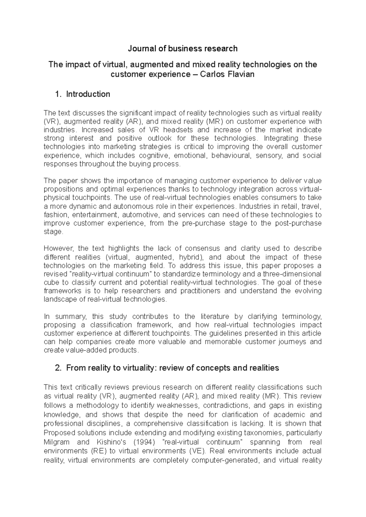 The impact of virtual, augmented and mixed reality technologies on the ...