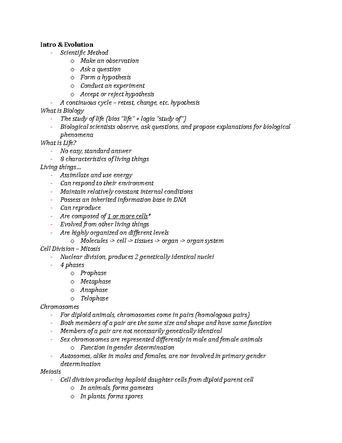 Intro and Evolution notes - Diversity of Life - Intro & Evolution ...