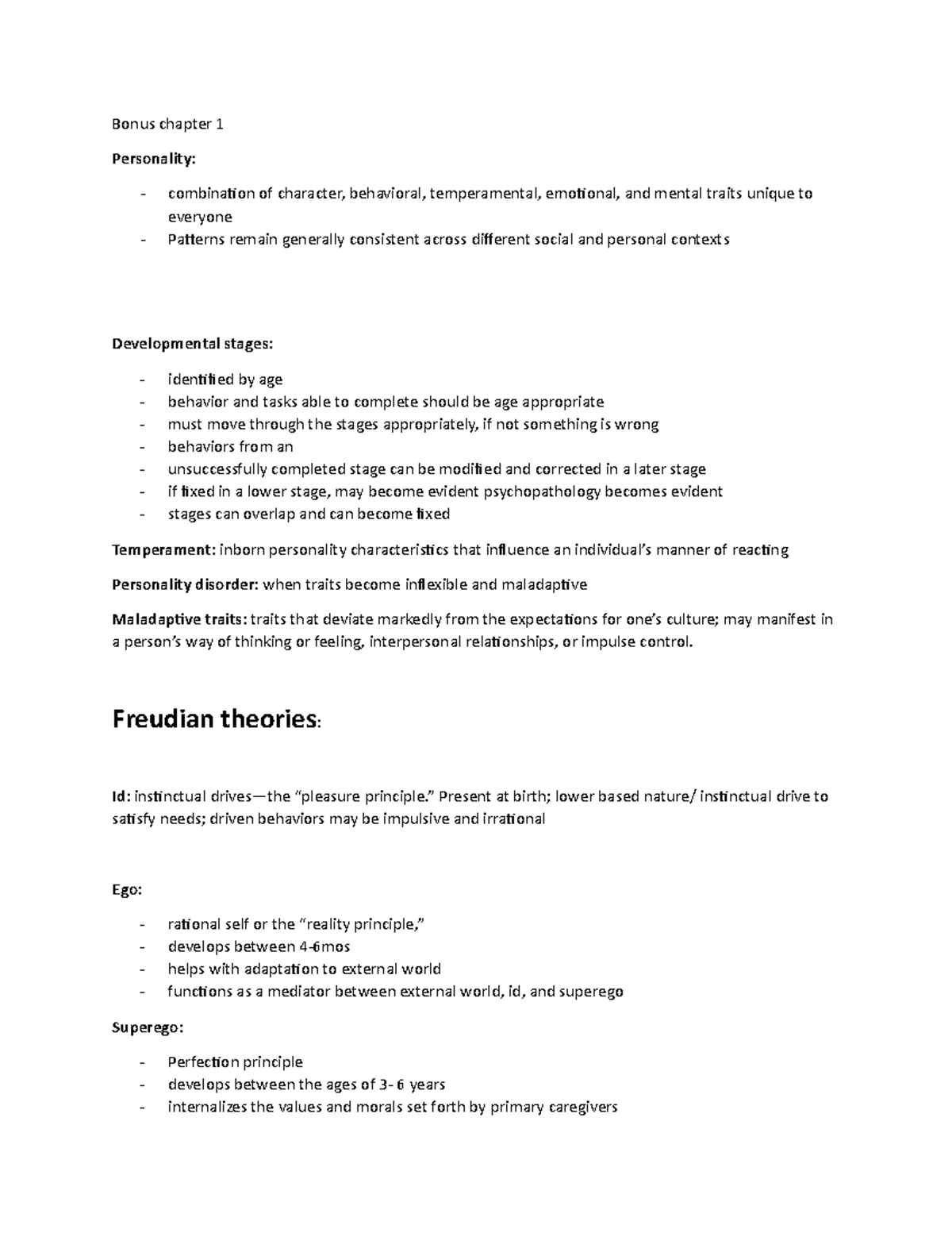 Bonus chapter 1 notes - Bonus chapter 1 Personality : combination of ...