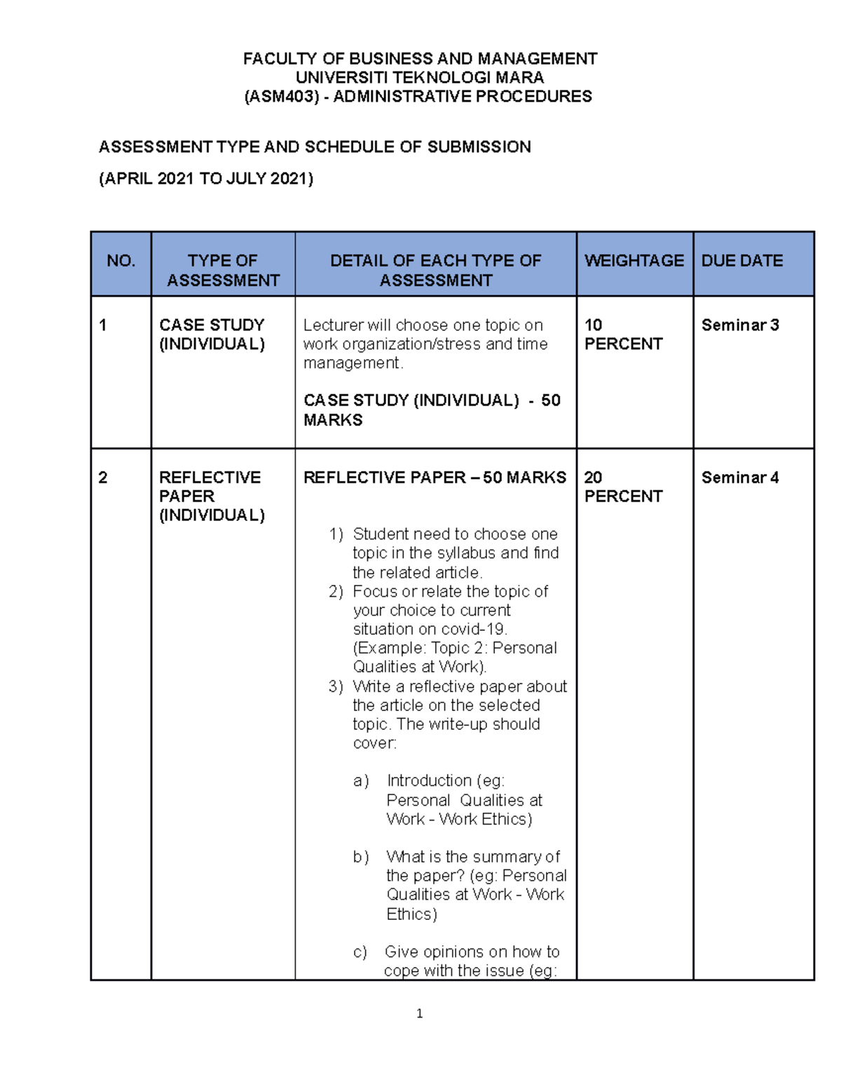 Course INFO ASM403 APR 2021 TO JULY 2021 - FACULTY OF BUSINESS AND ...