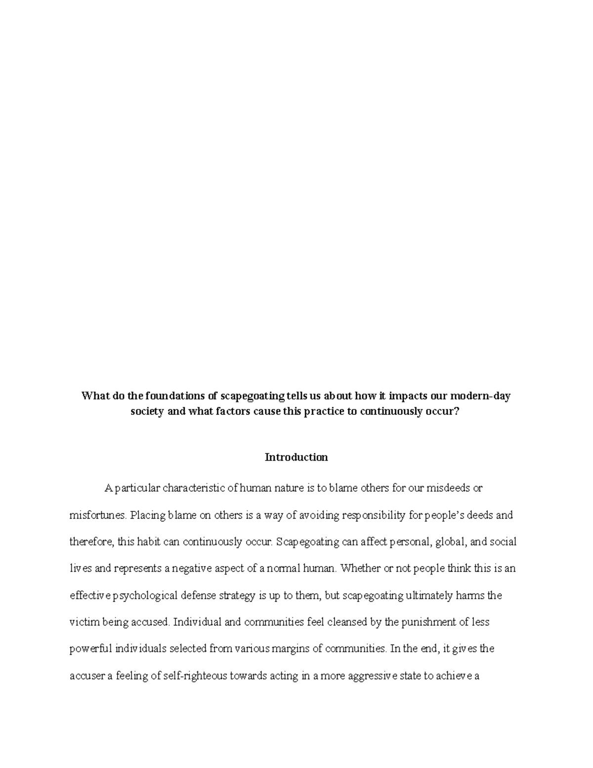 Rough Draft For Project 3 - What do the foundations of scapegoating ...
