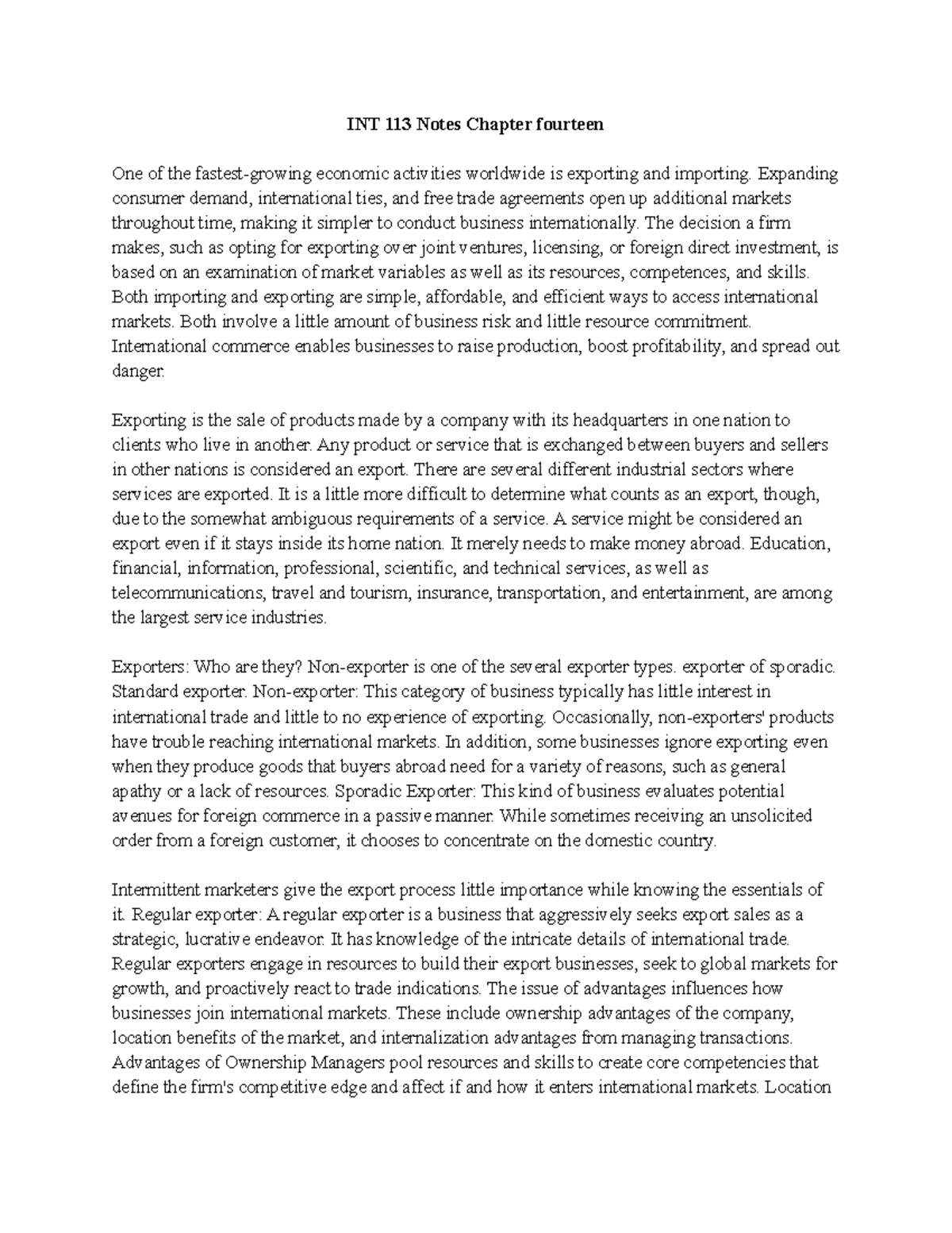 INT 113 Notes Chapter fourteen - INT 113 Notes Chapter fourteen One of ...