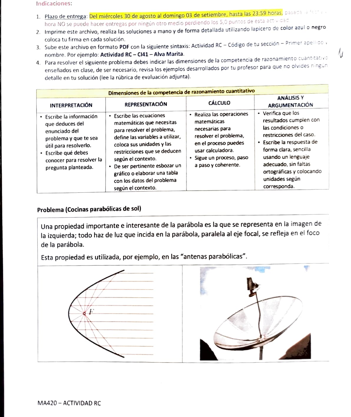 RC2 (MA420) Matemática Básica - Indica Ciones: Plazodeentrega:Del ...