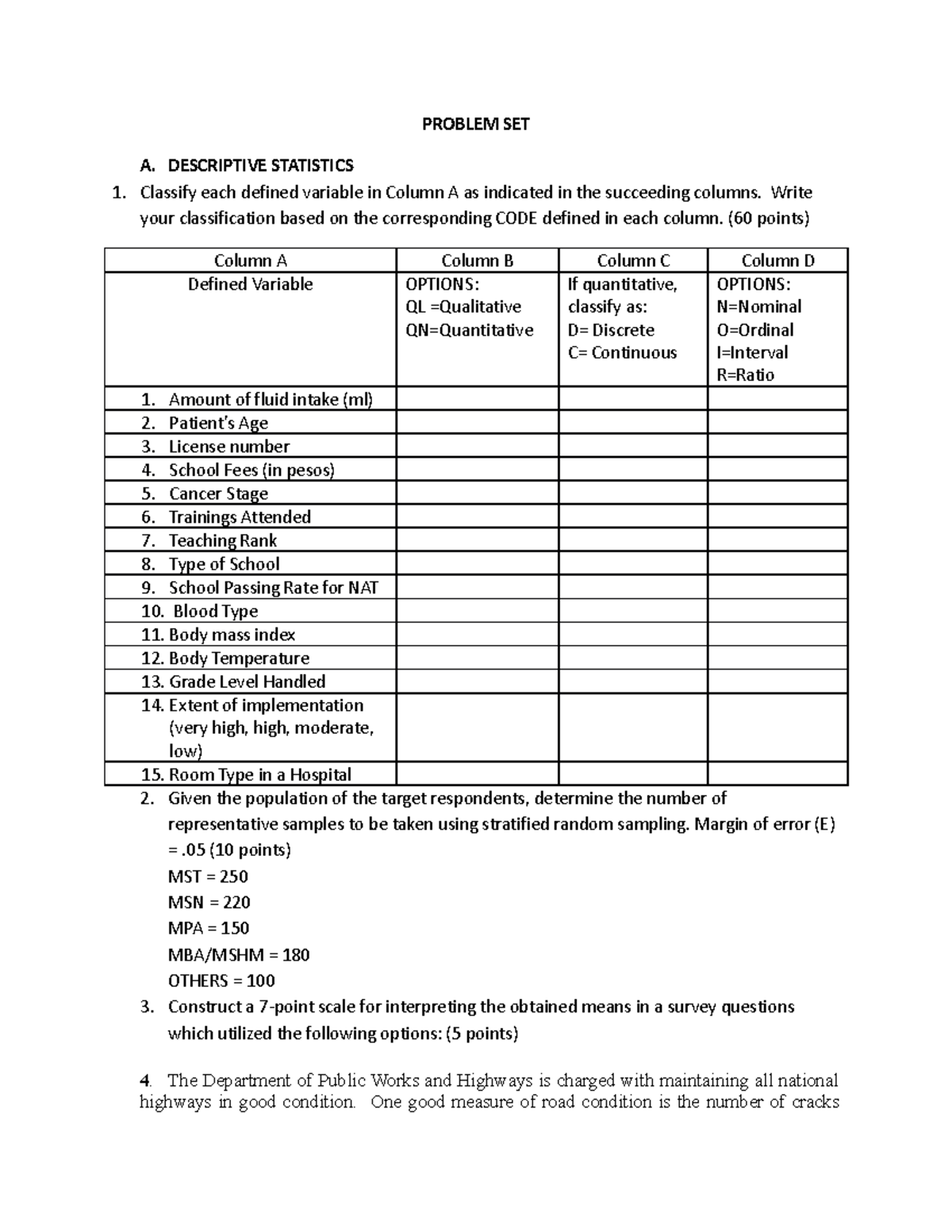 First-problem-set - Problem on statistics - PROBLEM SET A. DESCRIPTIVE ...