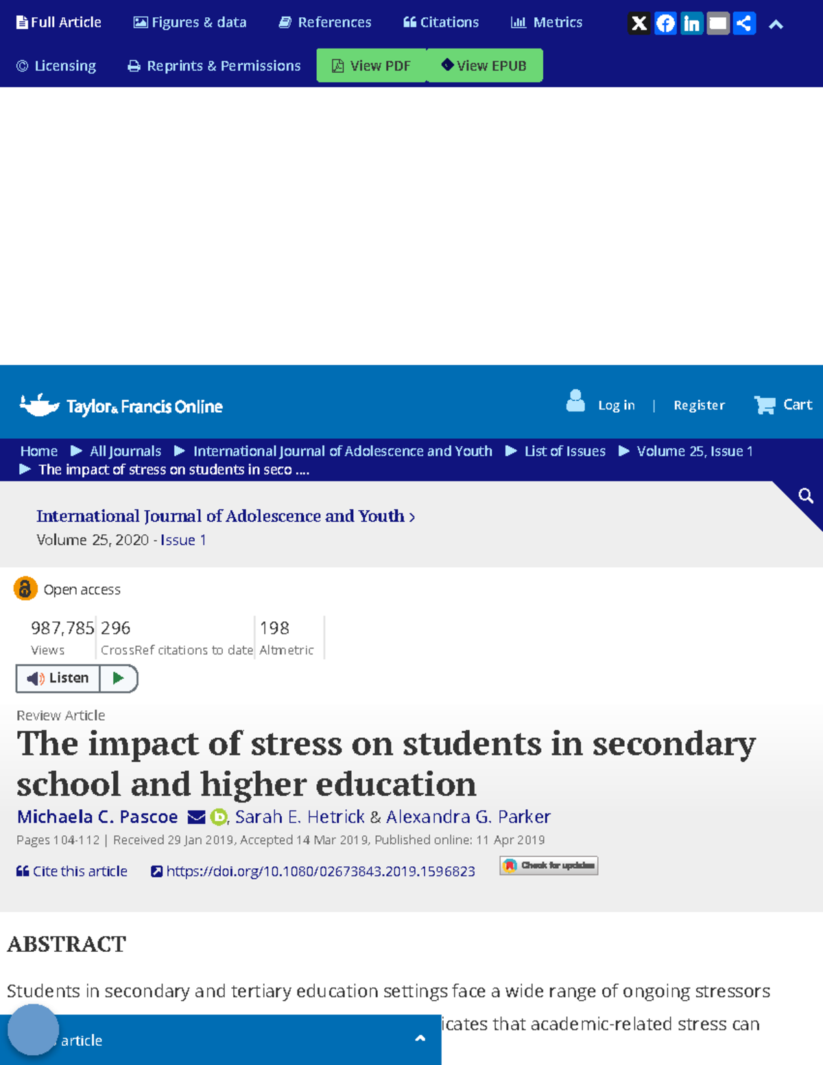 Full article The impact of stress on students in secondary school and ...