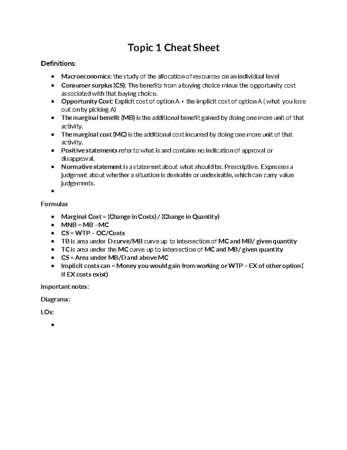ECON 103 Final Exam Overview of Everything in the course Topic 1