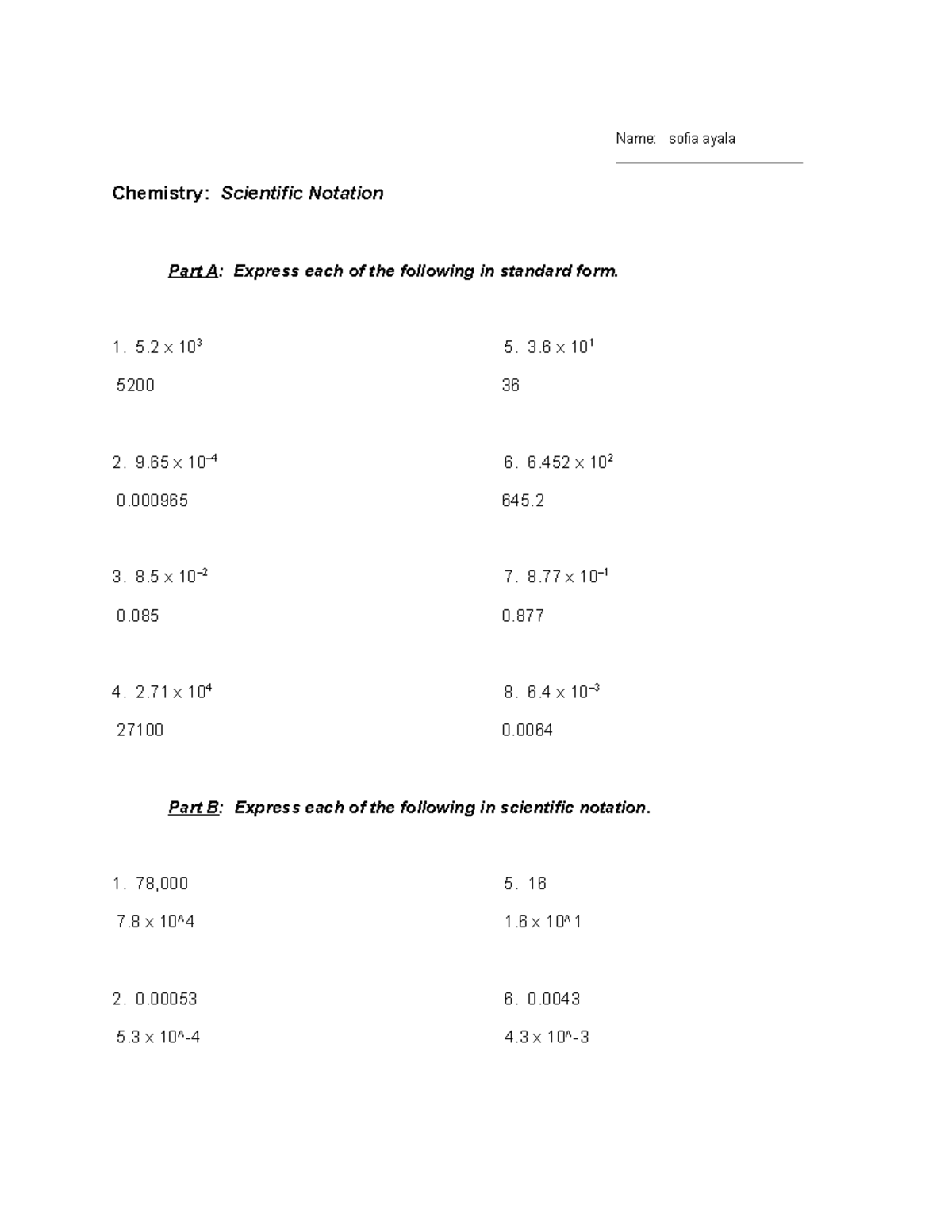 Copy of Scientifc notation - Name:________________________ sofia ayala ...