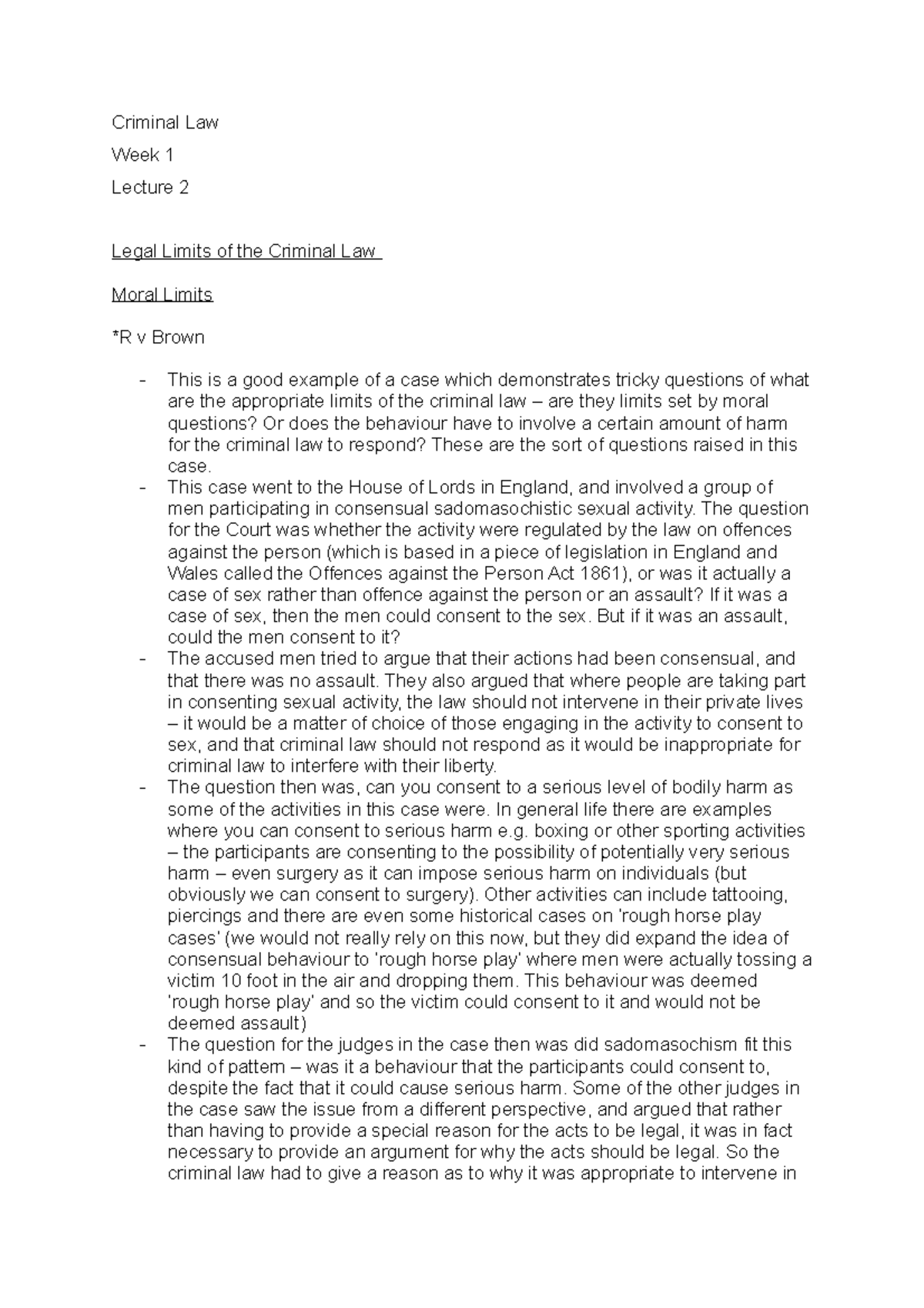 Lecture 2 - Notes for W1 L2 - Criminal Law Week 1 Lecture 2 Legal ...